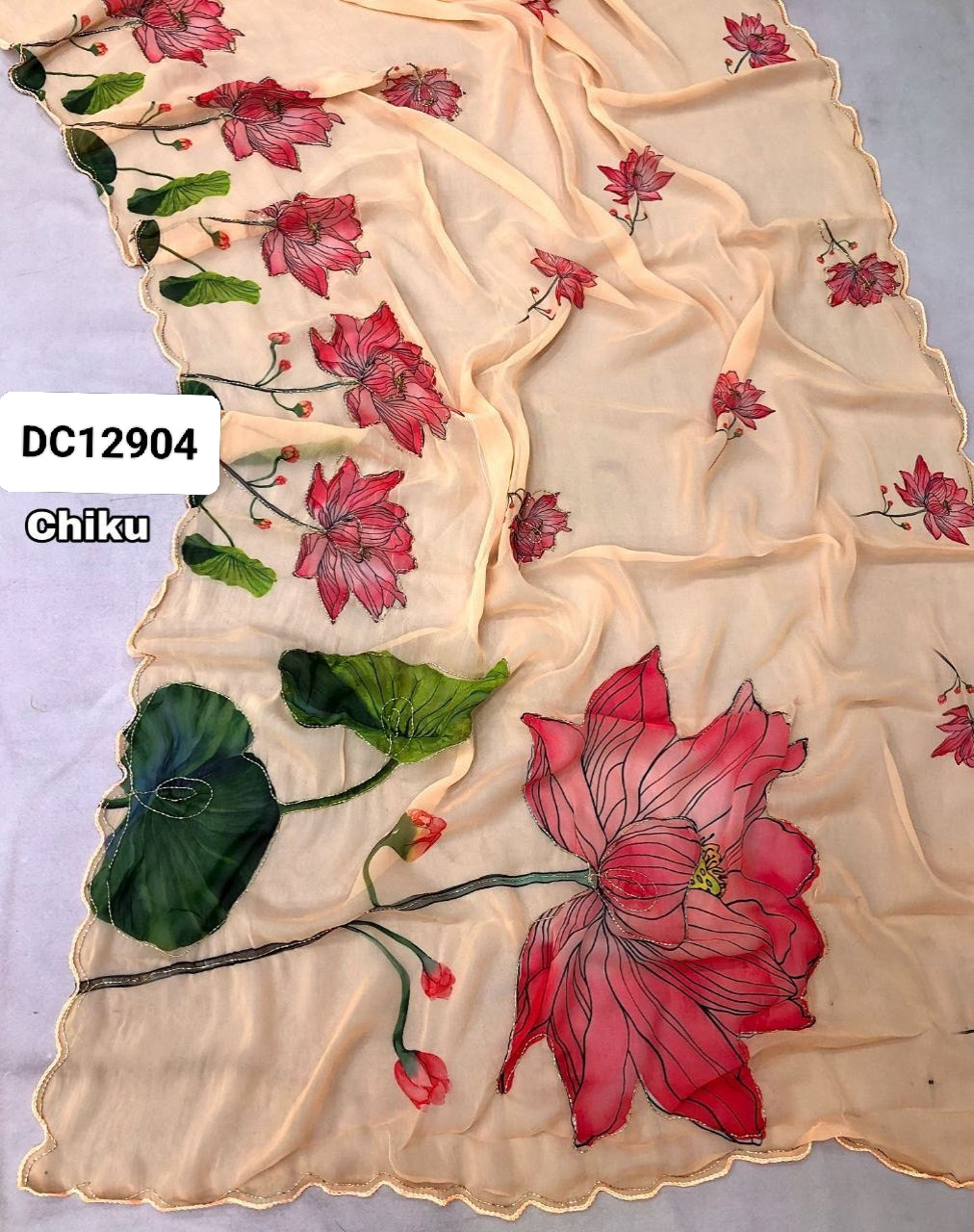 Chiffon Saree with Embroidery and Cutdana Work
