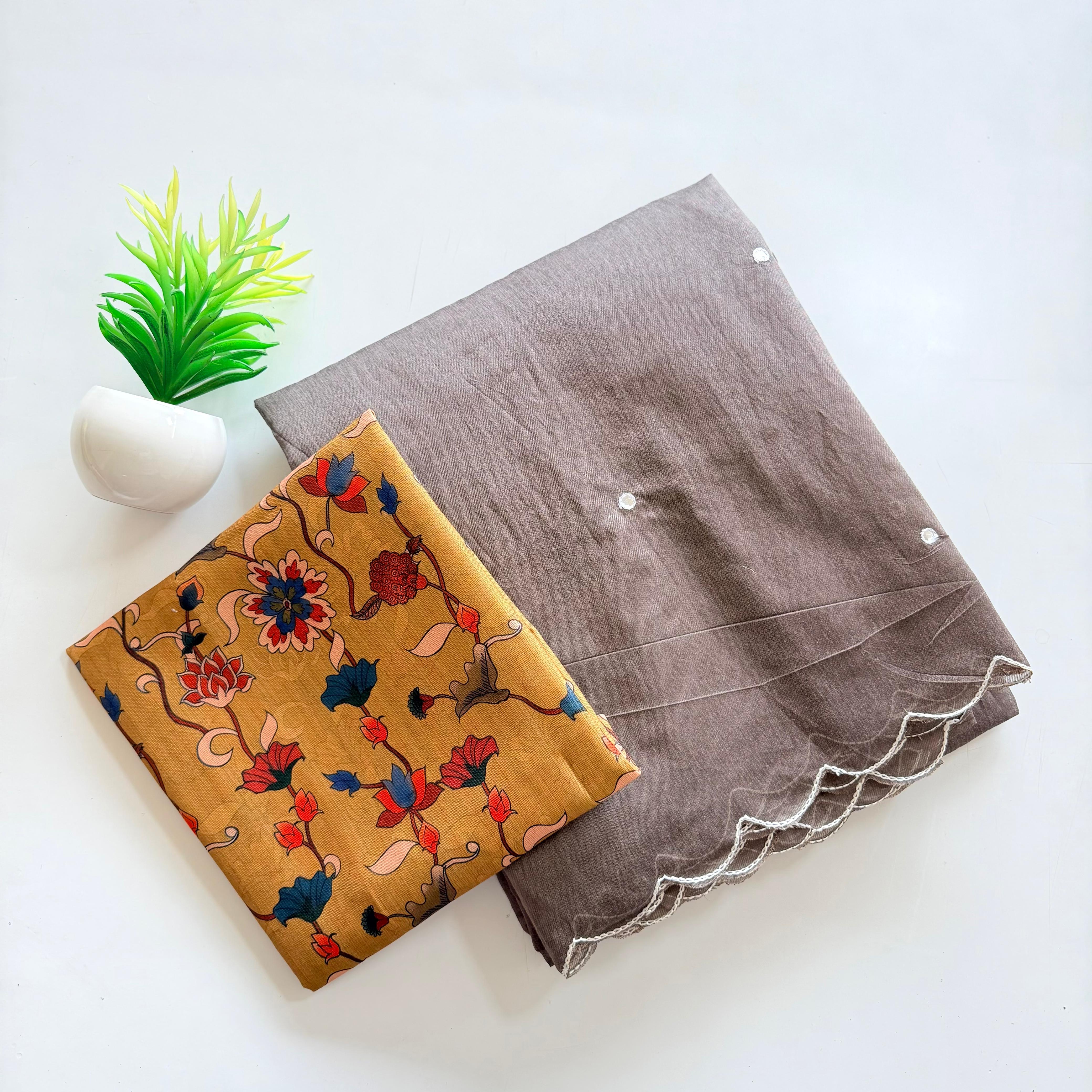 Soft Chanderi Saree with Beautiful handtouch mirror cover with thread work