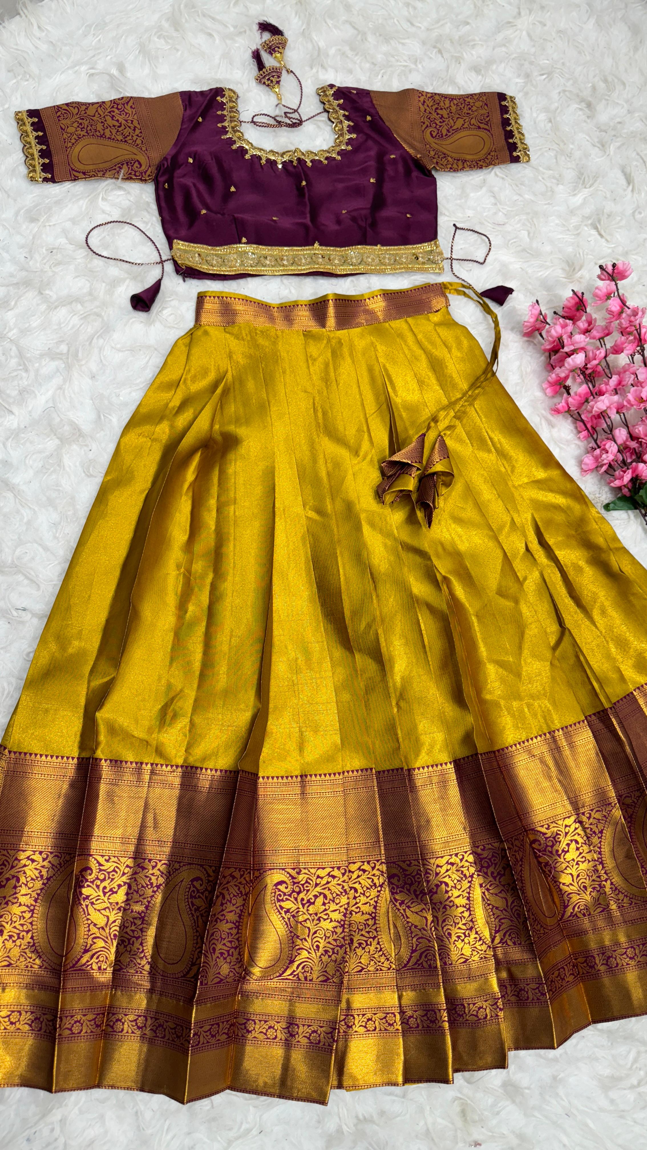 Pure Kanjivaram Silk Full Stitched Lehenga With Designer Maggam work