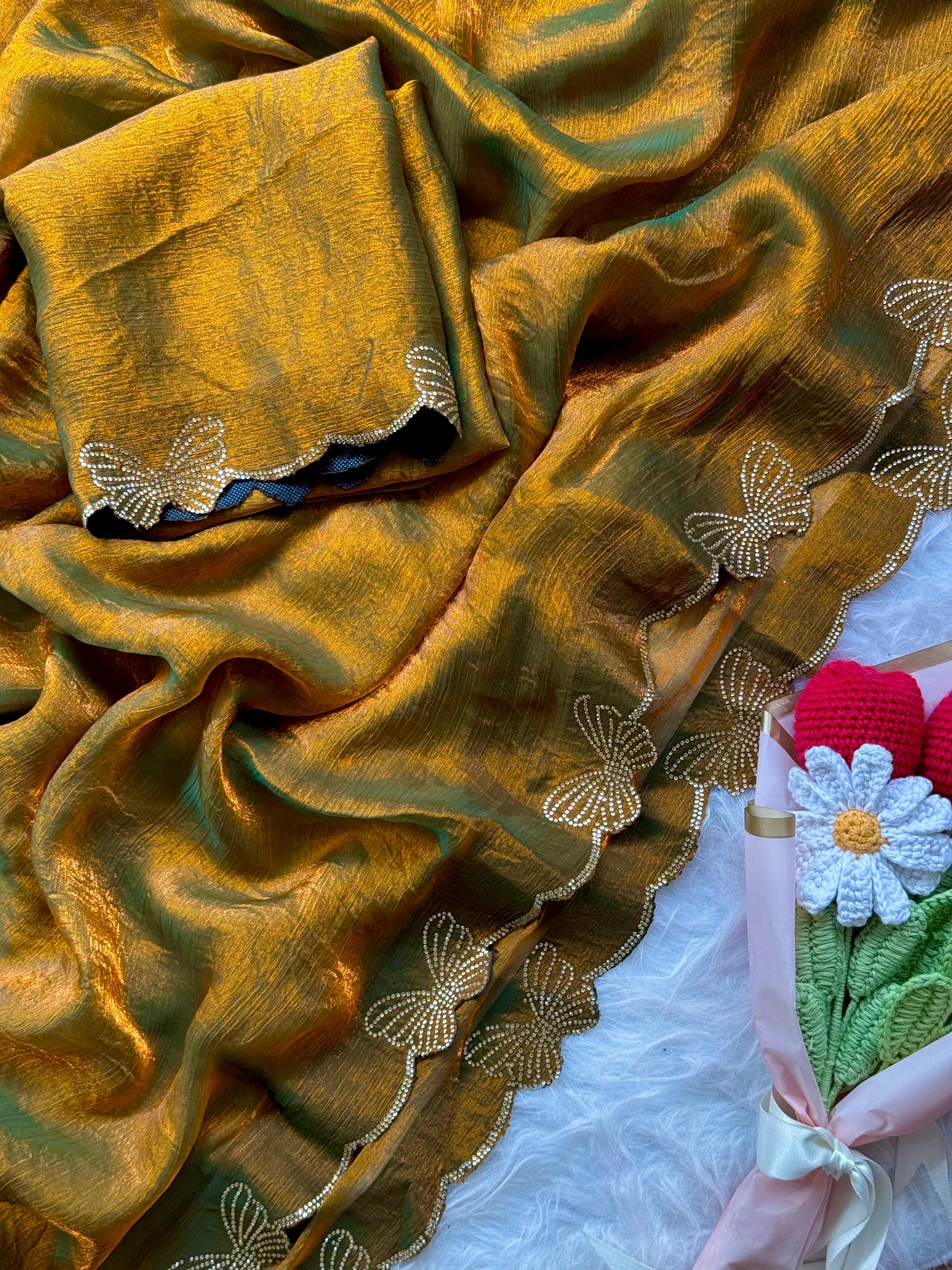 Premium Fandy Chiffon Sarees with Swaroski Work