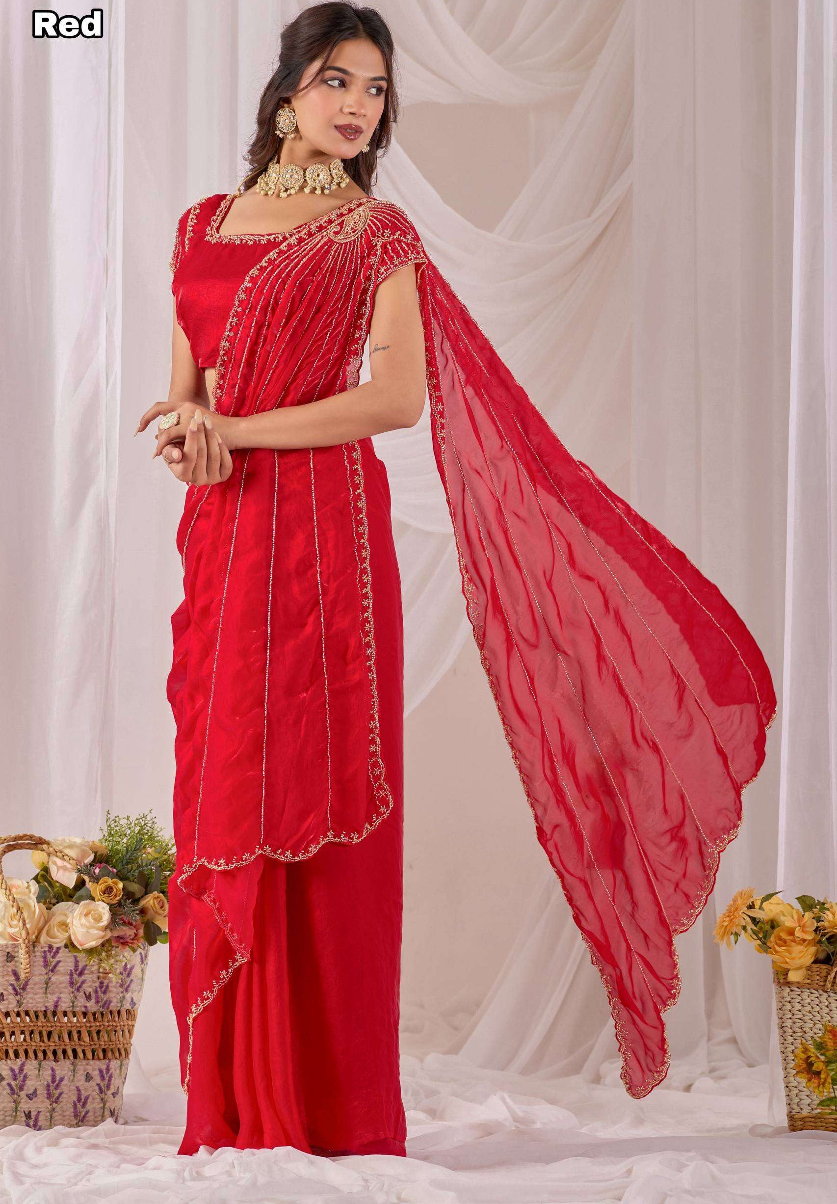 Space Silk Sarees with Cutdana Handwork & Maggam Work