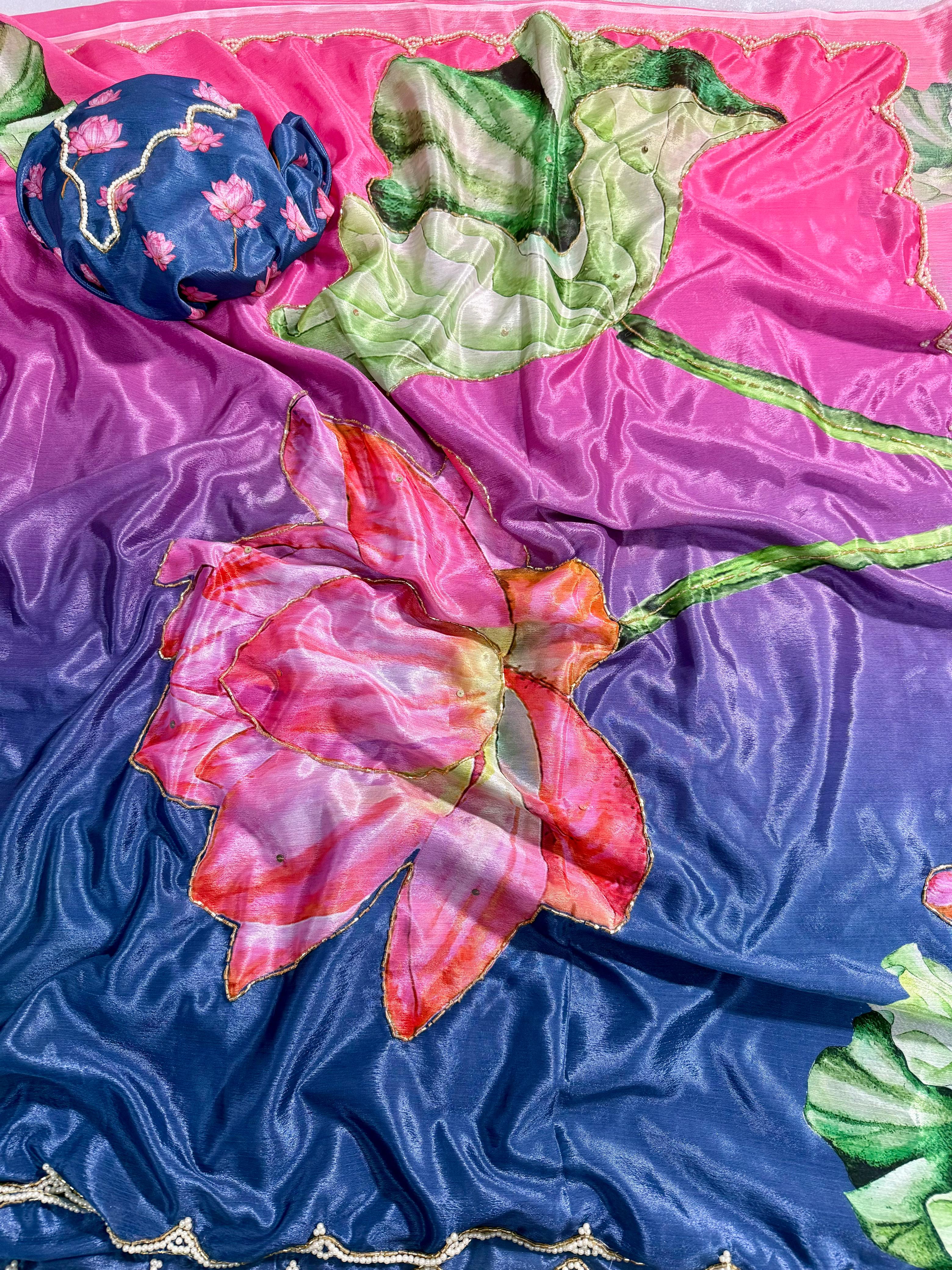 Pure Soft Malai Silk Saree with Premium Handwork