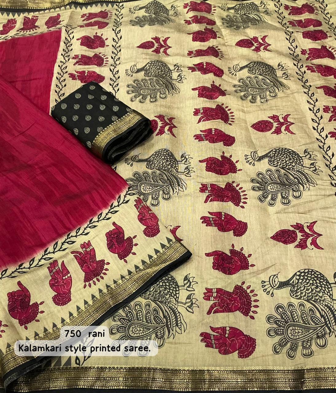 Pure Mangalagiri Style  Kalamkari Cotton Saree