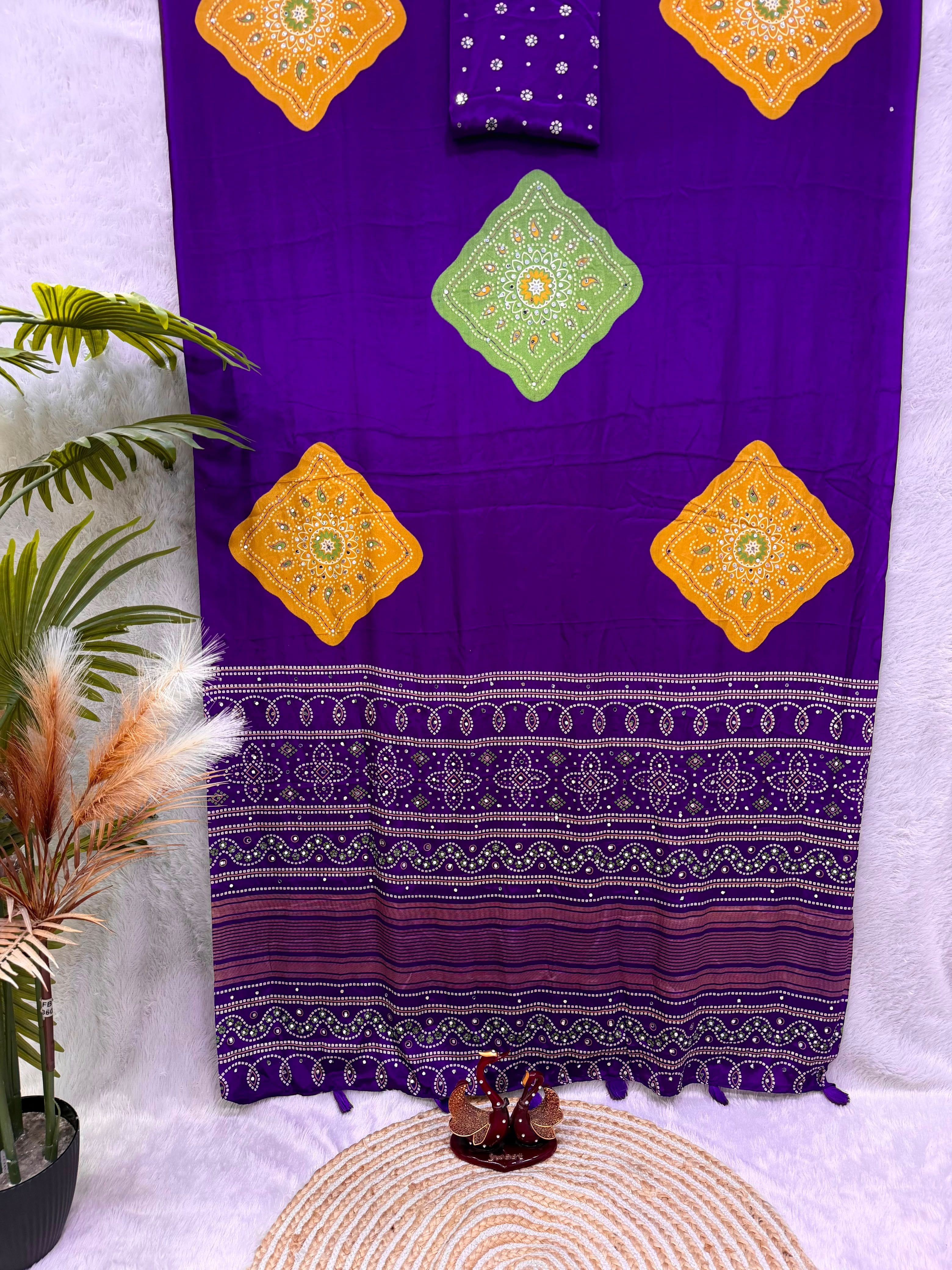Ajrakh mirror work sarees