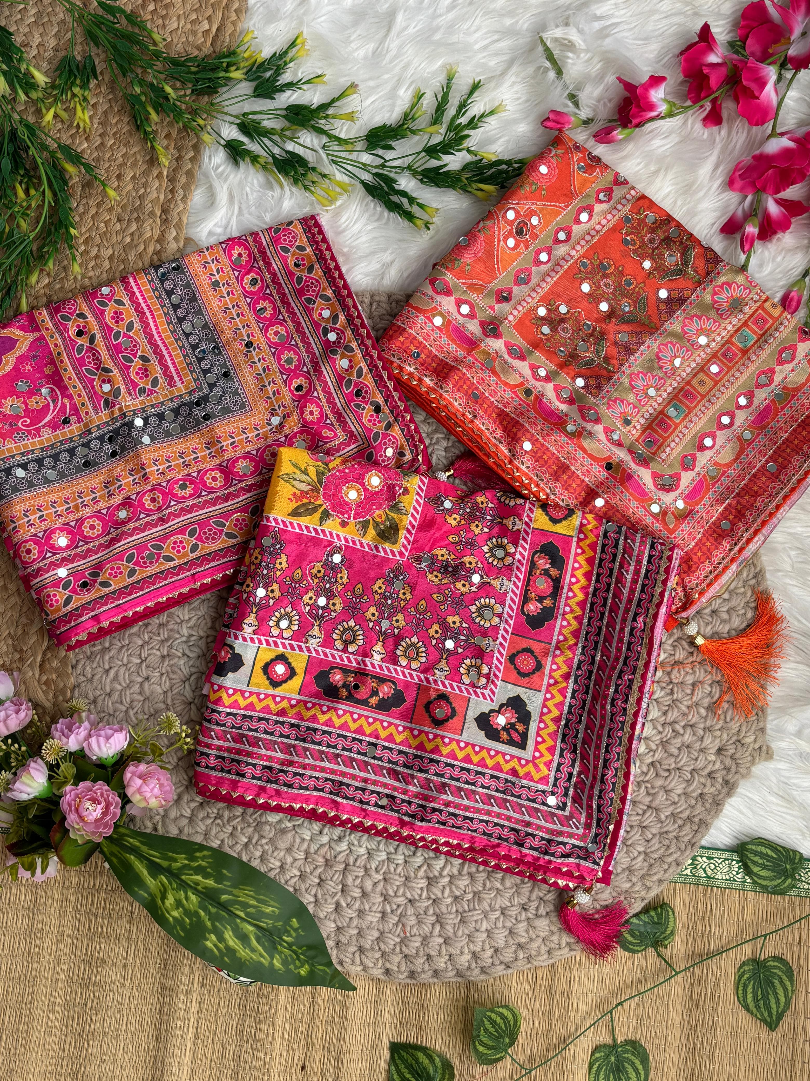 Elegant Rich look Soft Chinon Silk Sarees
