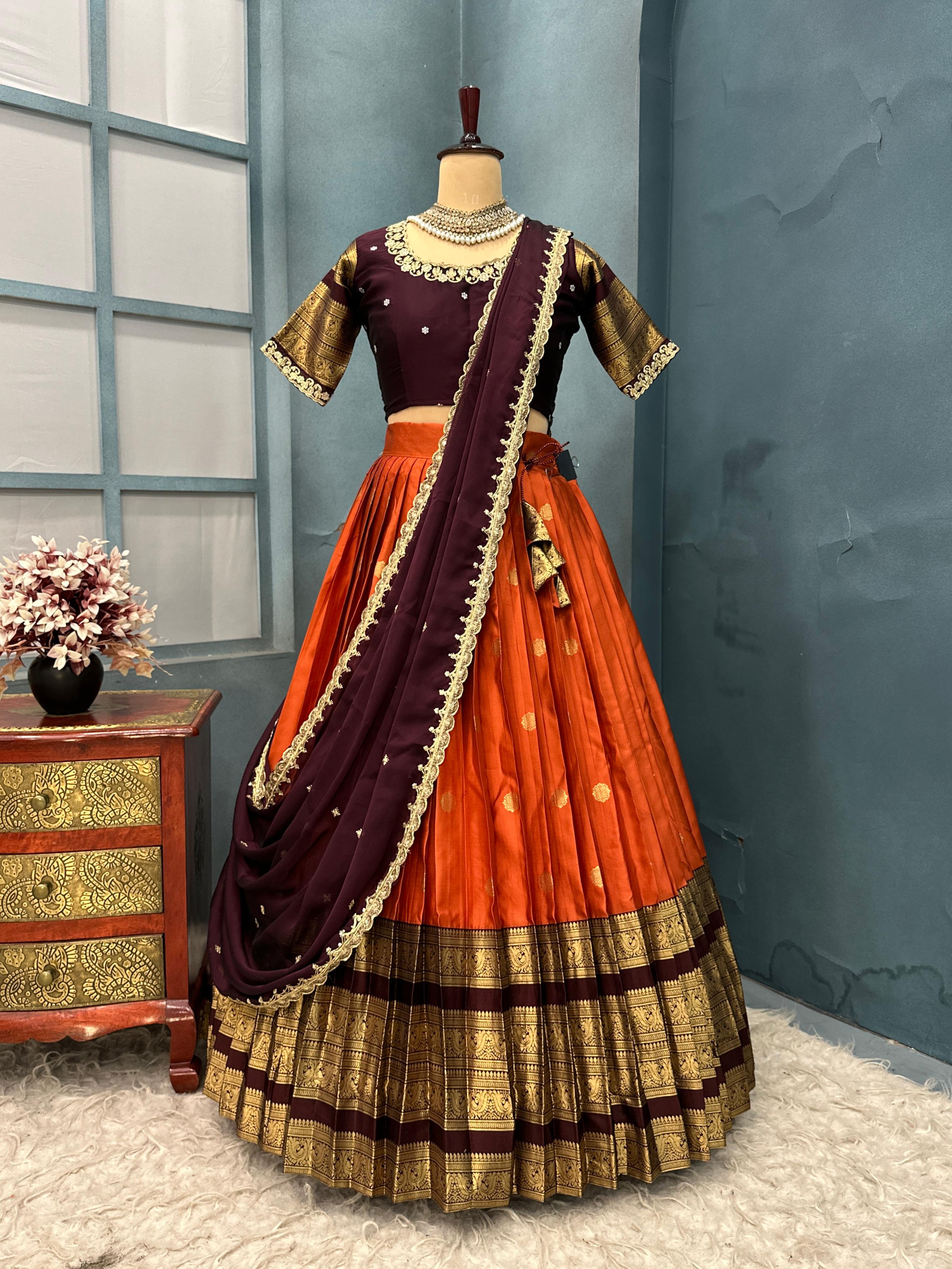Launch New Exclusive Designer Premium Quality Pure Kanjivaram Silk Full Stitched Lehenga Upto 3XL