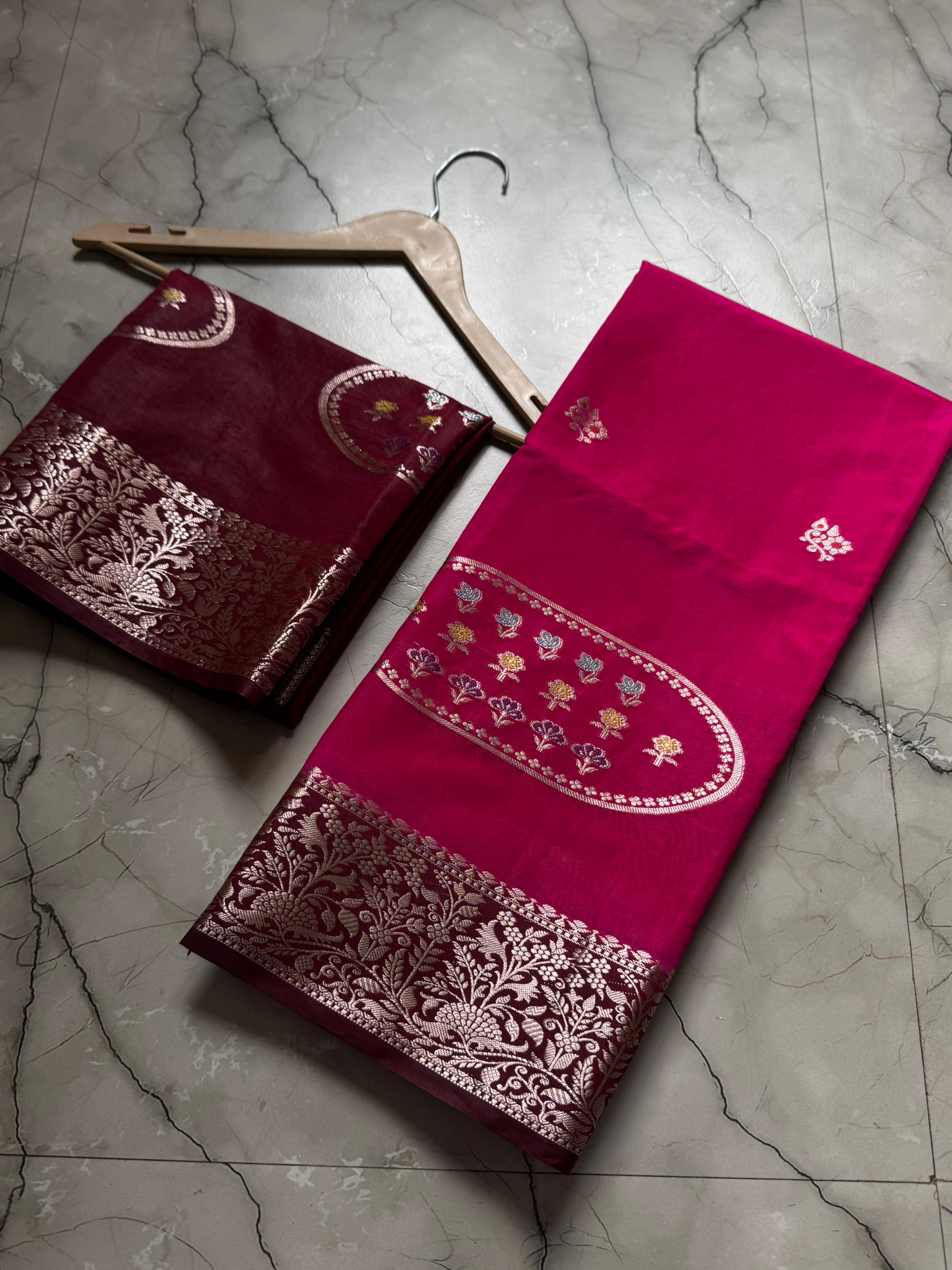Banarasi Handloom Semi Katan Silk Dyble Fabric Saree