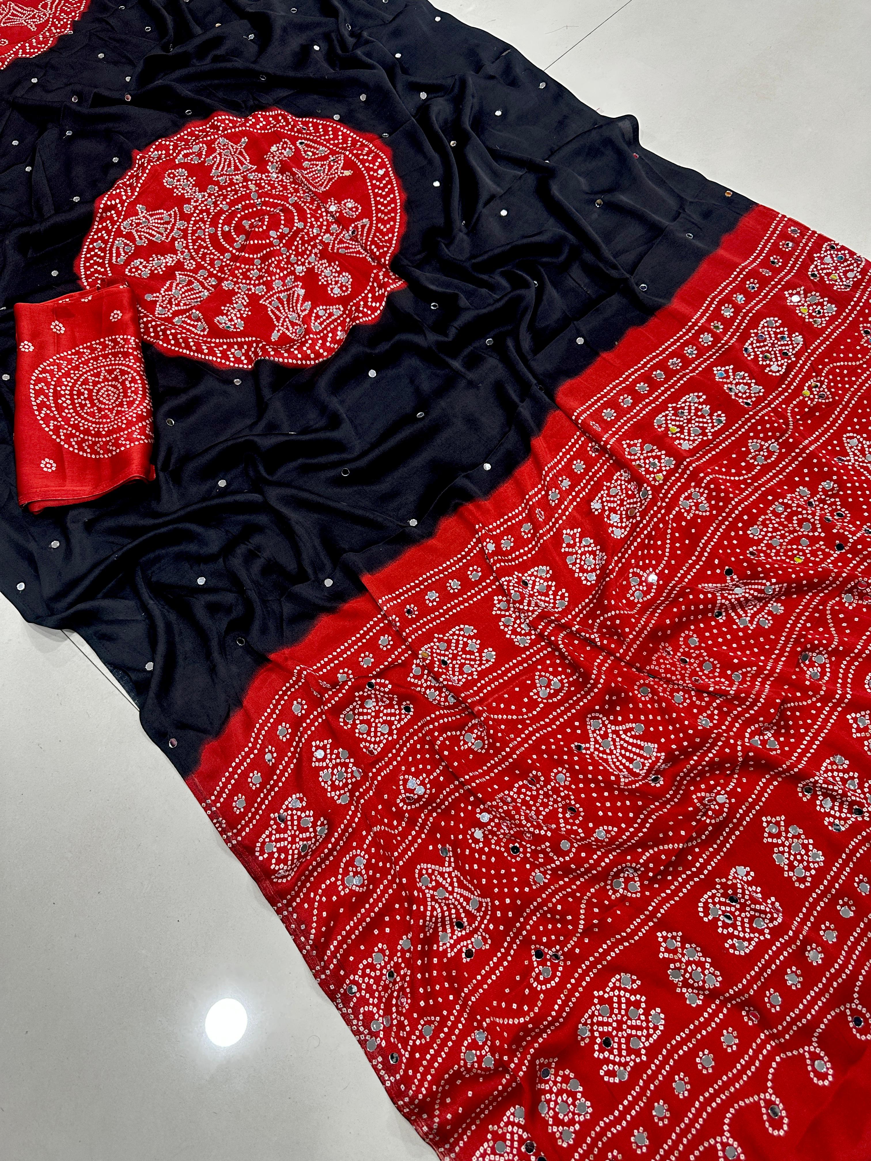 Ajrakh Sarees with real mirror work