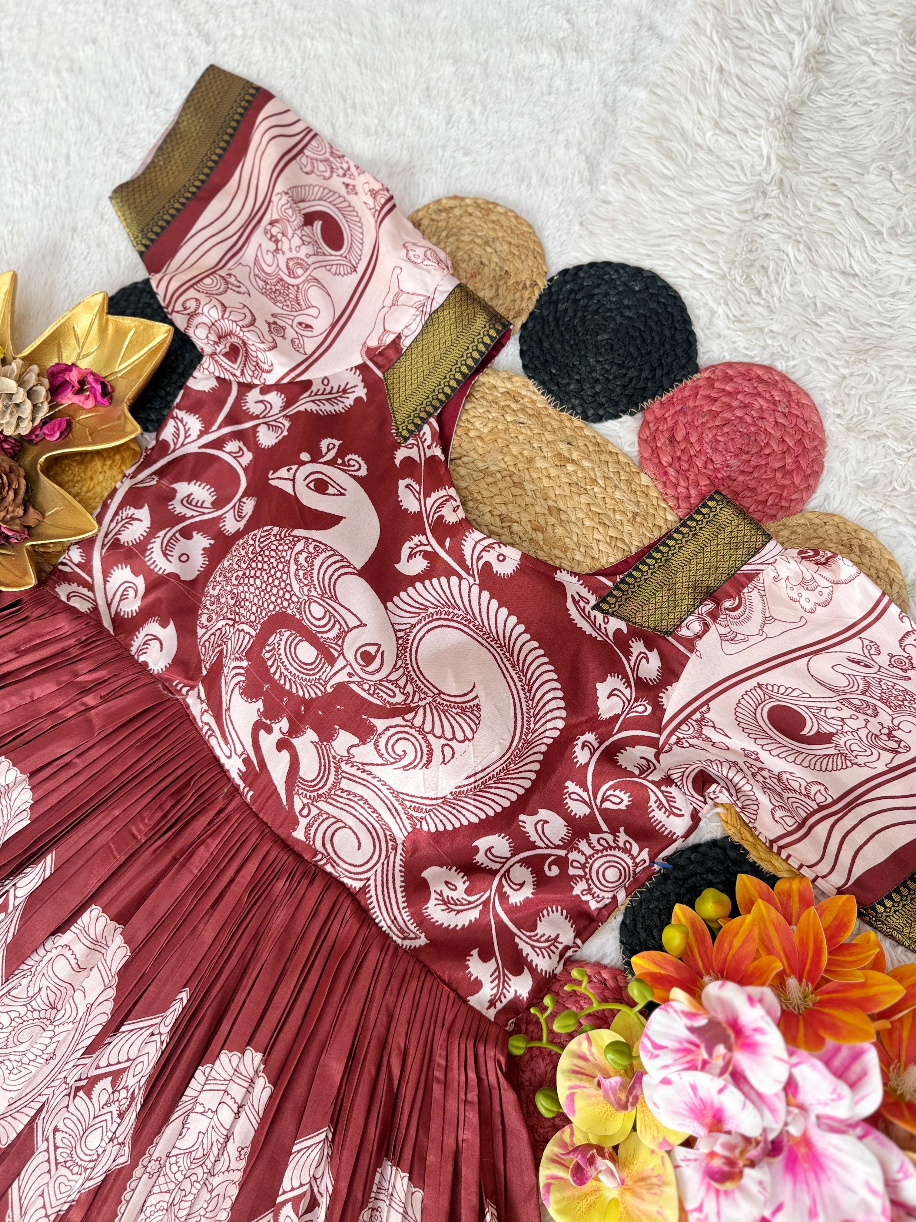 Soft Kalamkari Dola Silk Gowns