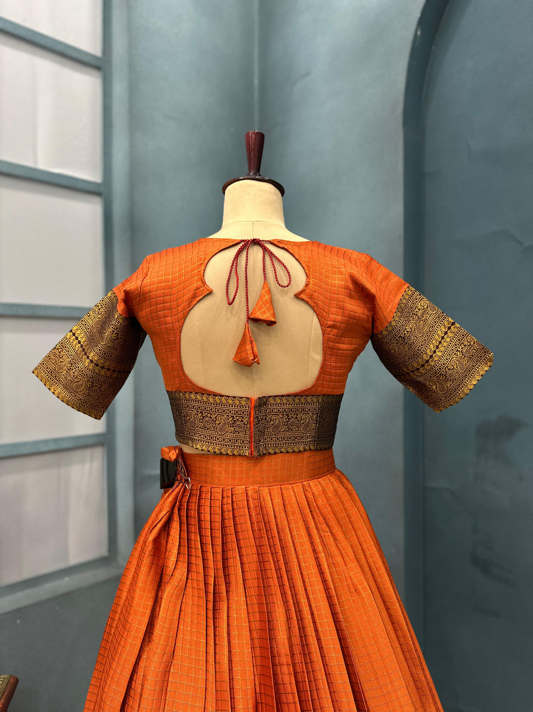 Full Stitched Gadhwal Lehanga with Kanchi Pattu Checks with jacquard border with fine finishing