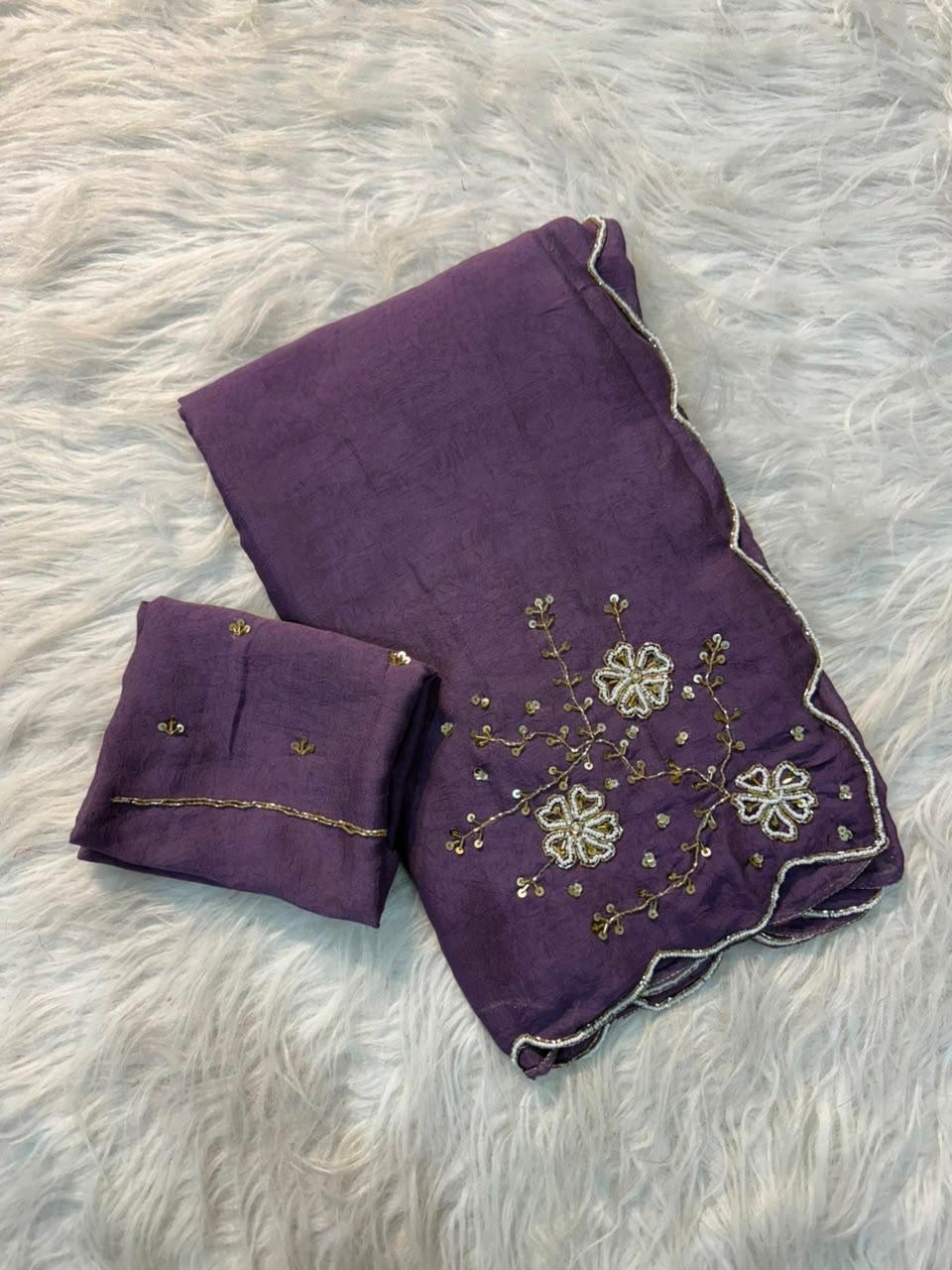 Rangoli Crush Saree with Handwork n Moti Work coming with Kutdana