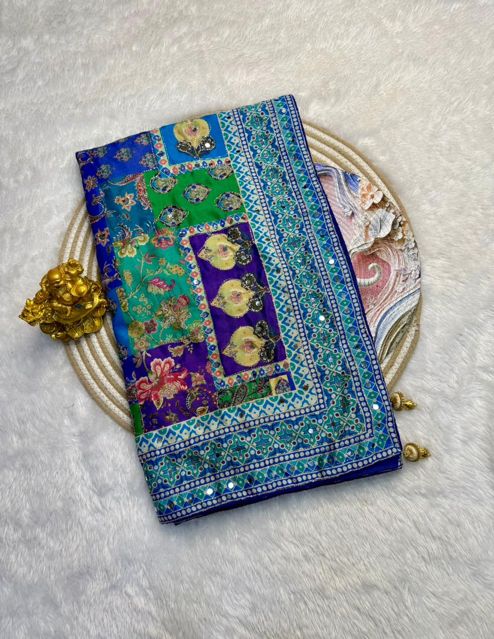 Soft Chinnon Ajrakh Designer Sarees