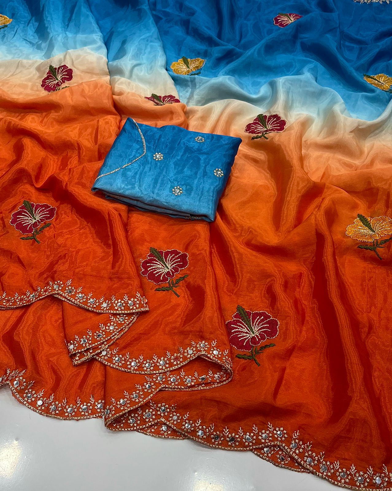 Soft Dual Shade Chinon Silk Sarees