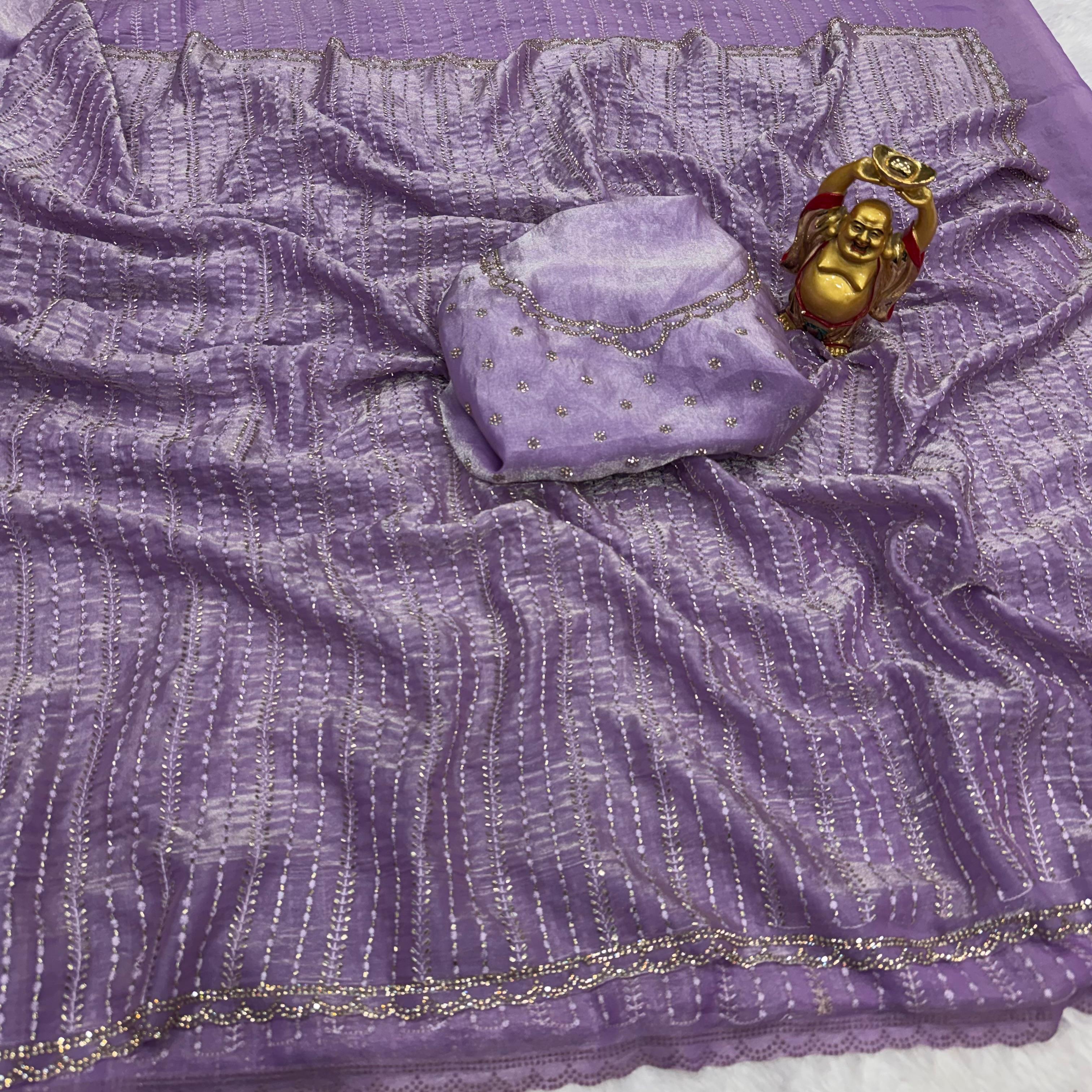 Soft Satin Sarees with Beeds Work with Zarkhan Border