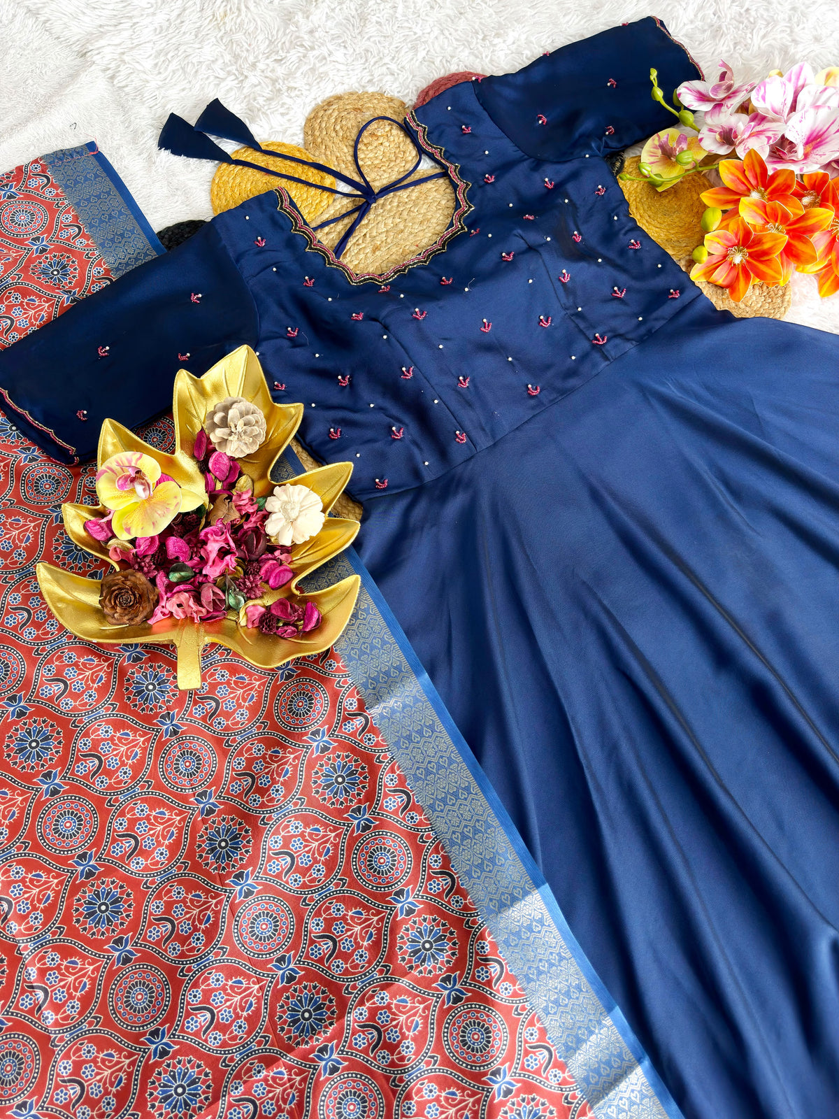 Festival Special Beautiful Maggam Work Rangoli Silk Gown