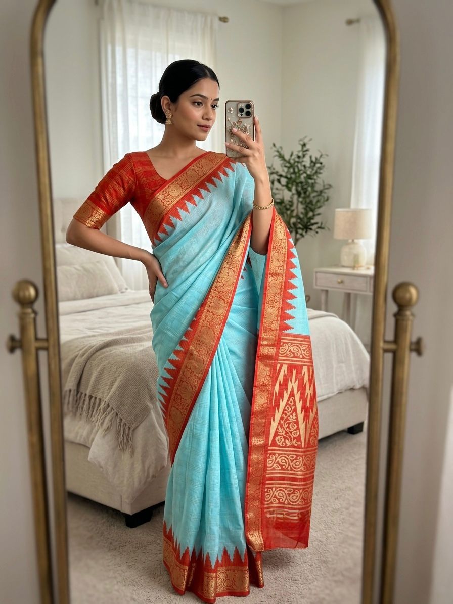 Soft Silk Sarees with Temple Border