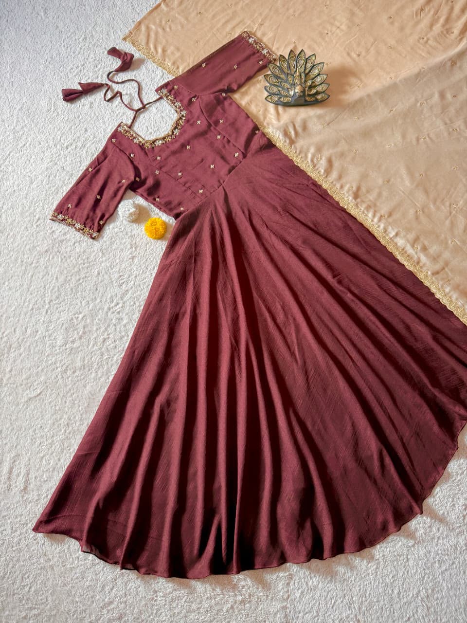 Designer Maggam Hand Work Gown With Duppata