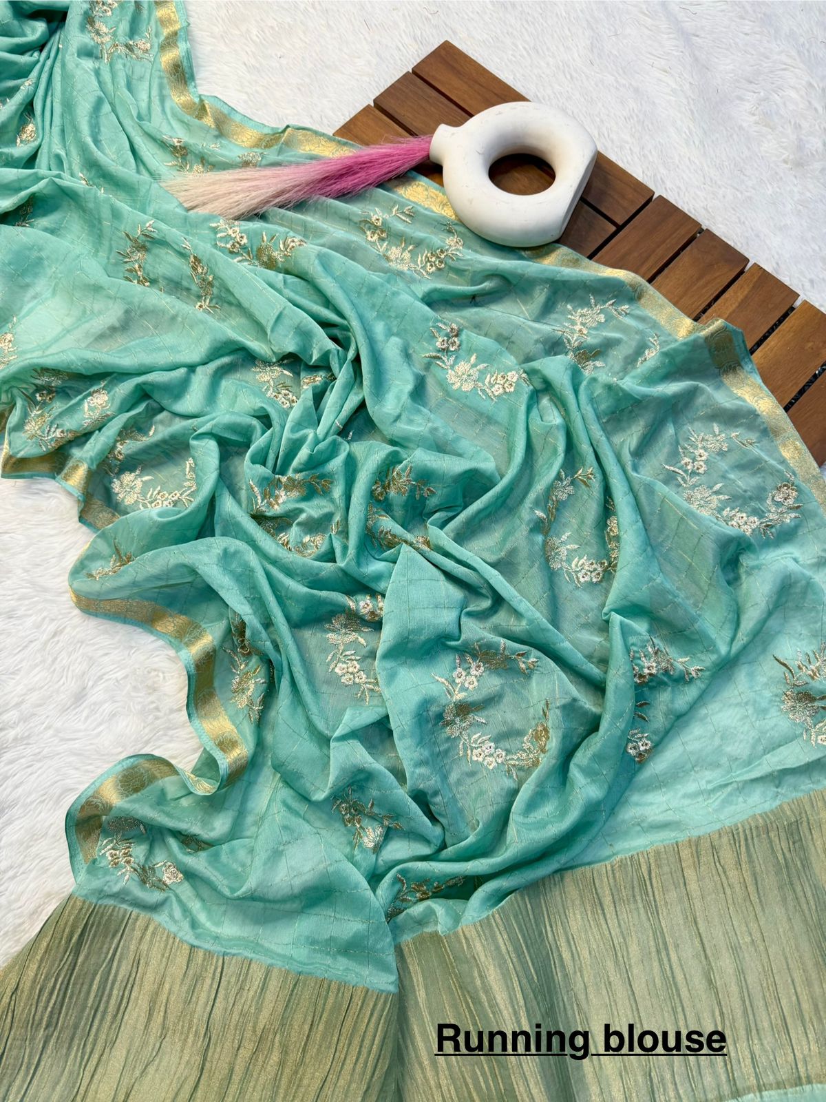 Pure Chinnon Viscose Chex with Embroidery Work
