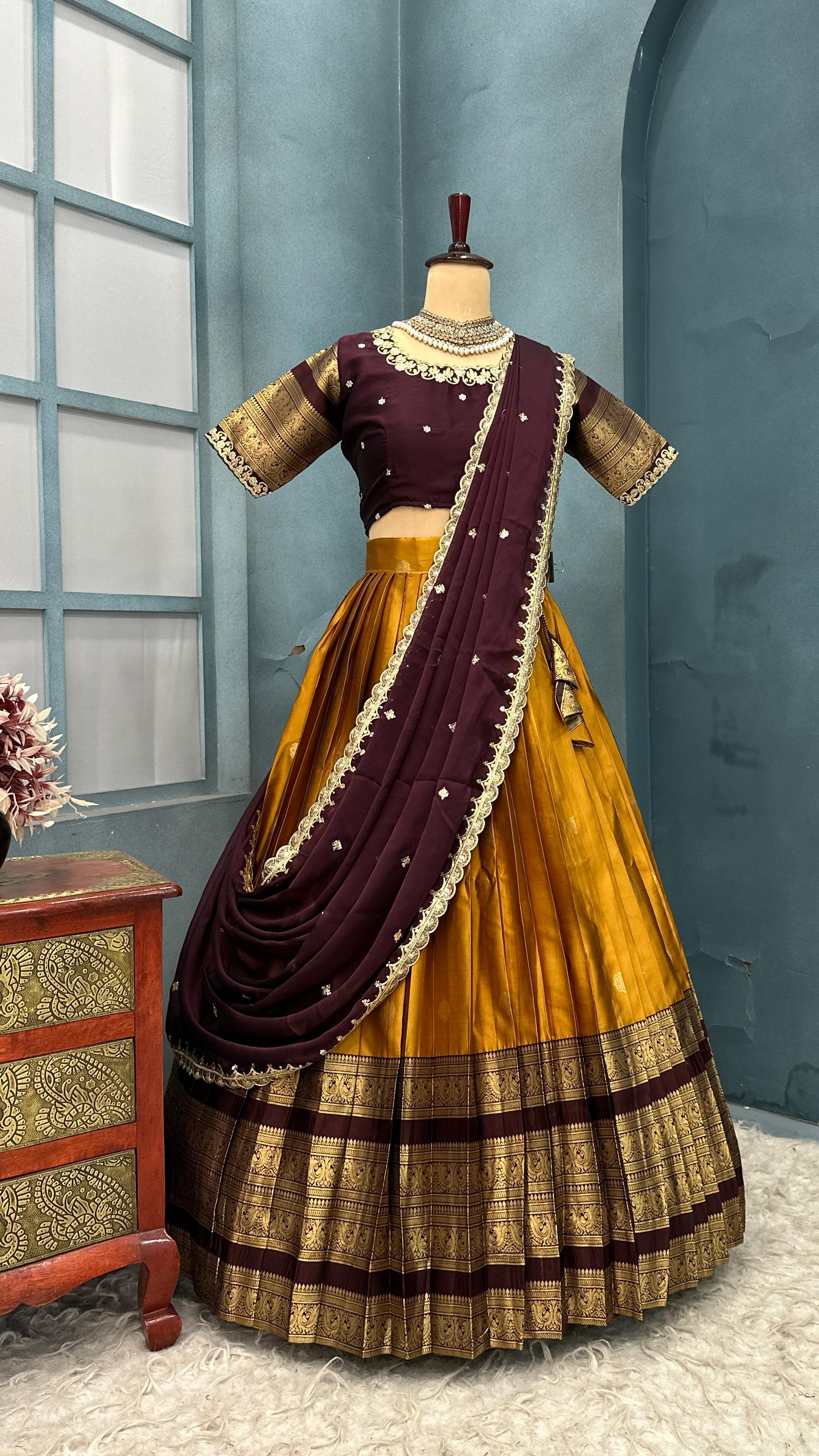 Designer Premium Quality Pure Kanjivaram Silk Fully Stitched Lehenga