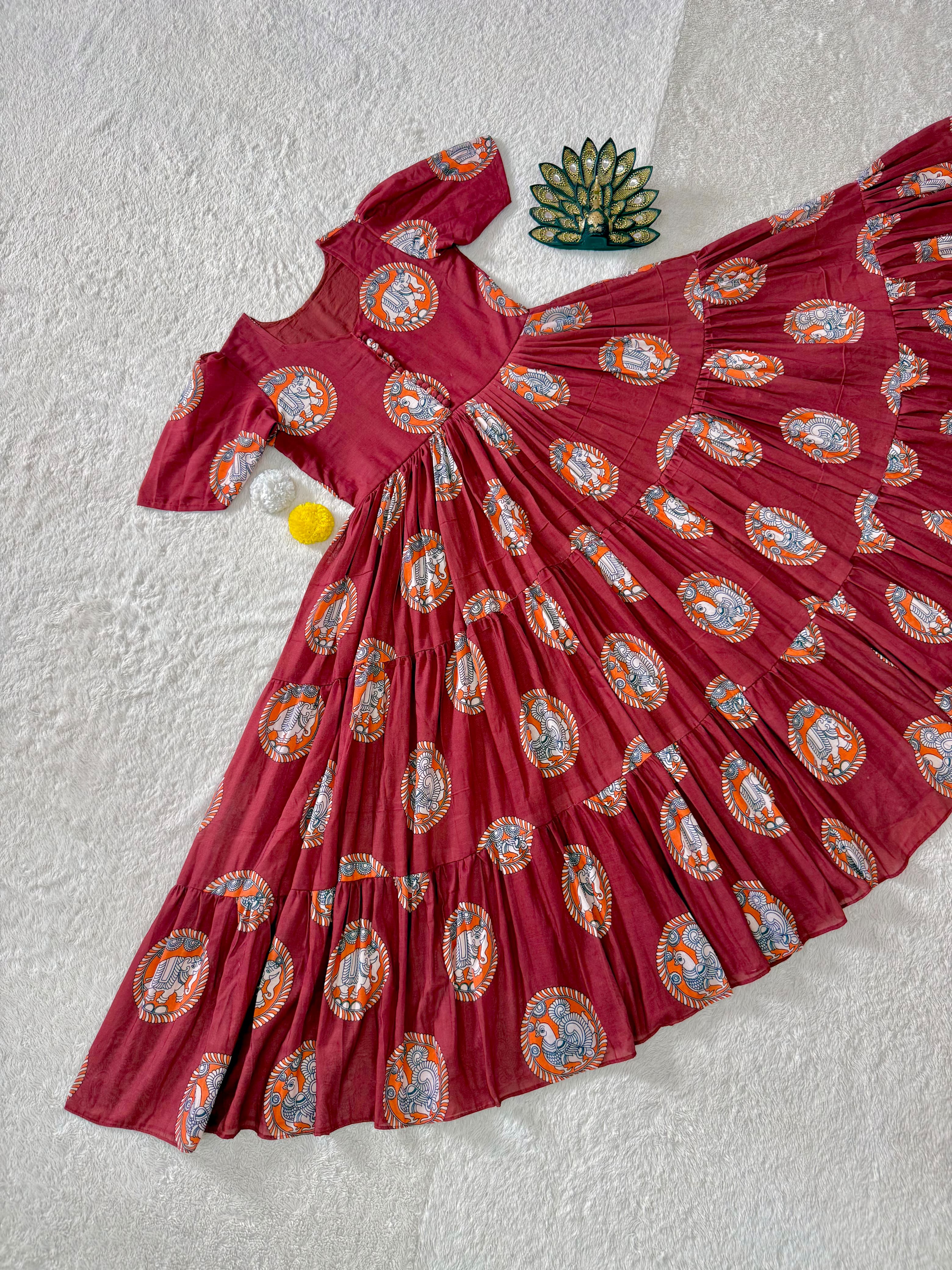 Cotton Kalamkari Block Printed Midi Dress