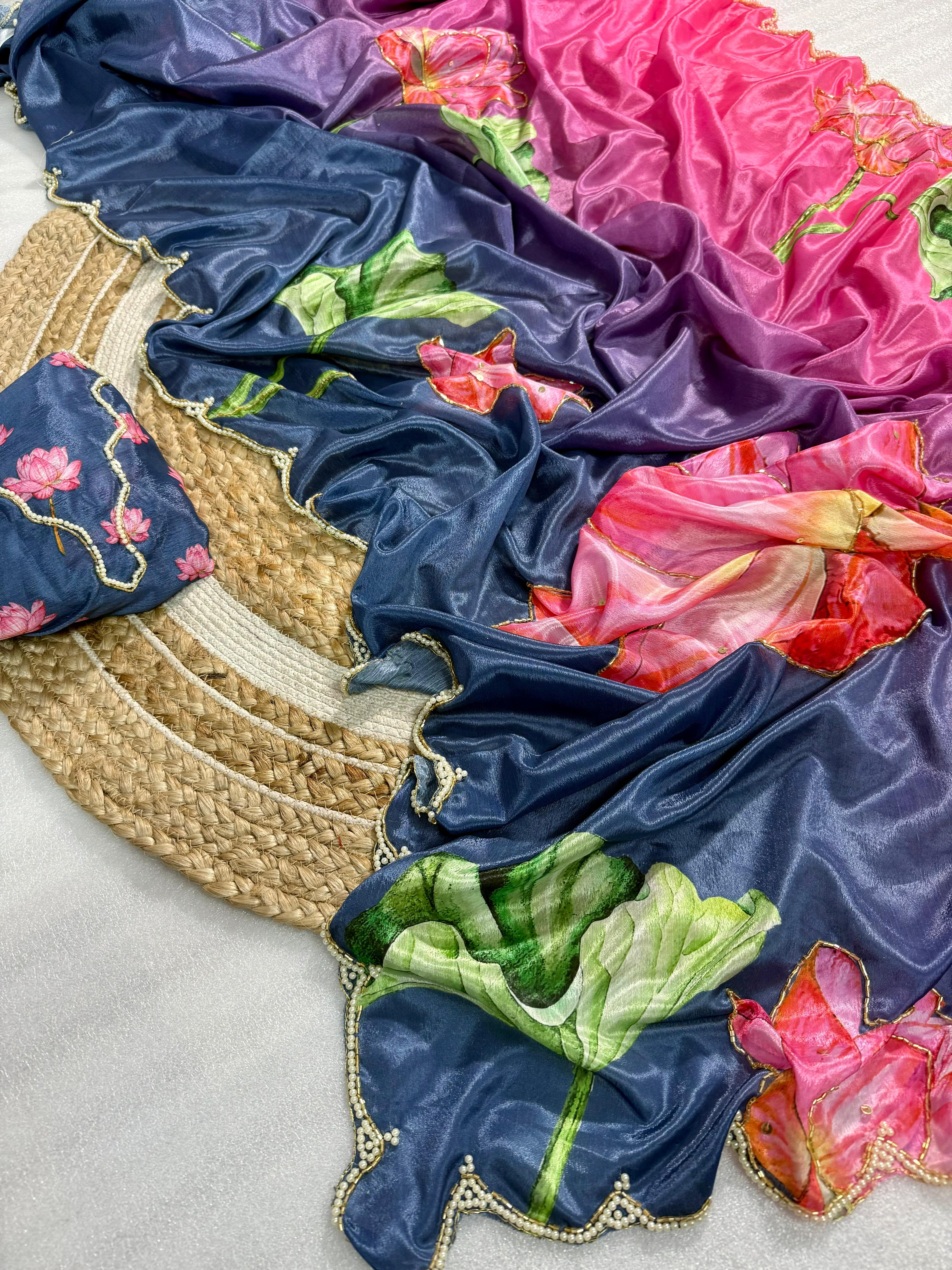 Pure Soft Malai Silk Saree with Premium Handwork