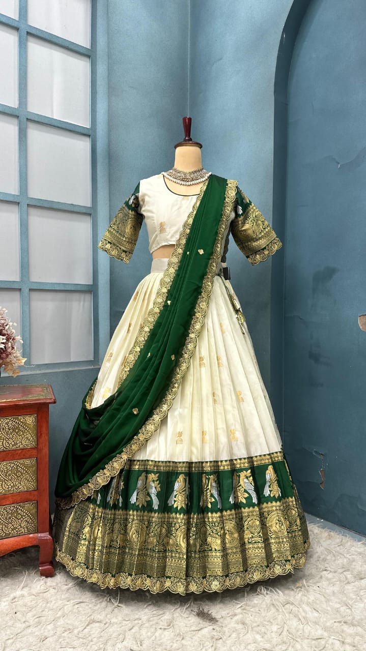 Exclusive Designer Premium Quality Pure Kanjivaram silk full stiched Lehenga