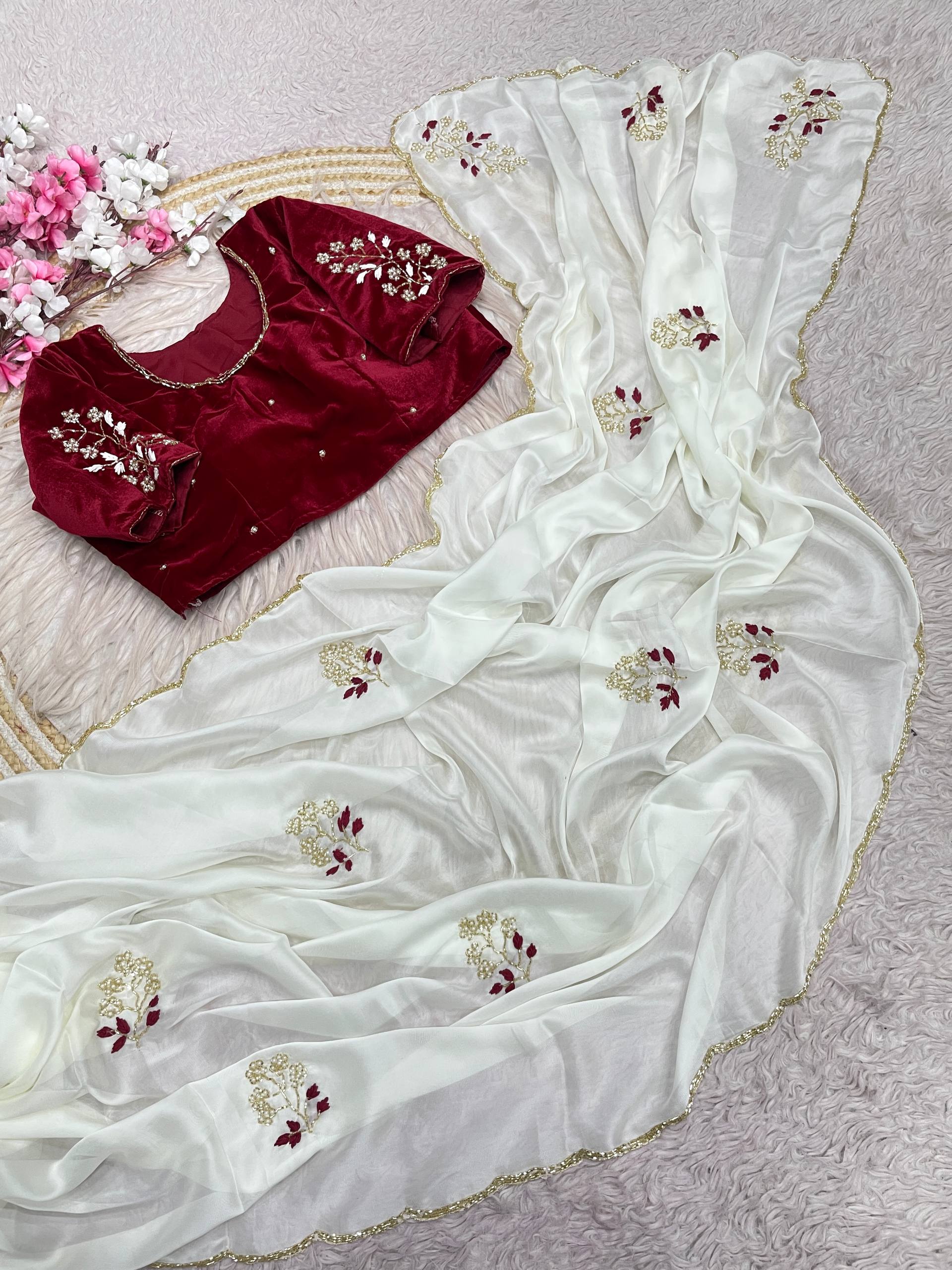 Elegant Rangoli Silk with Maggam Thread Work on Saree & Blouse