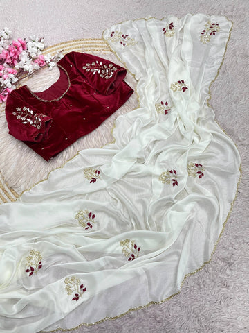 Elegant Rangoli Silk with Maggam Thread Work on Saree & Blouse