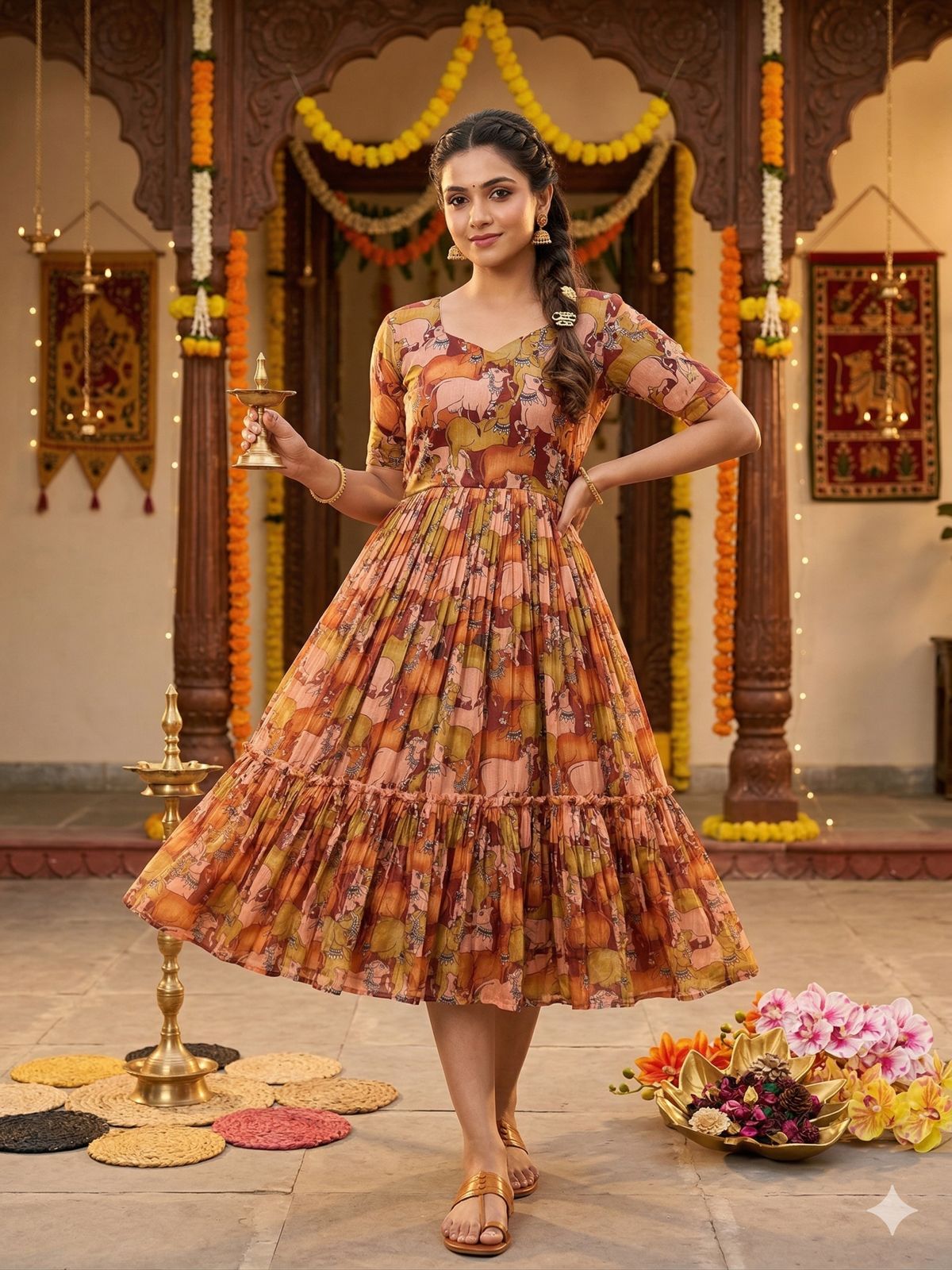 kalamkari midi dress Summer Special Kalamkari Midi Gowns Divisha Collections