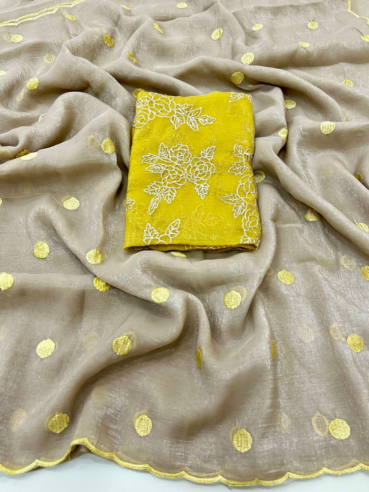 Polka Dots Saree with Embroidery Work