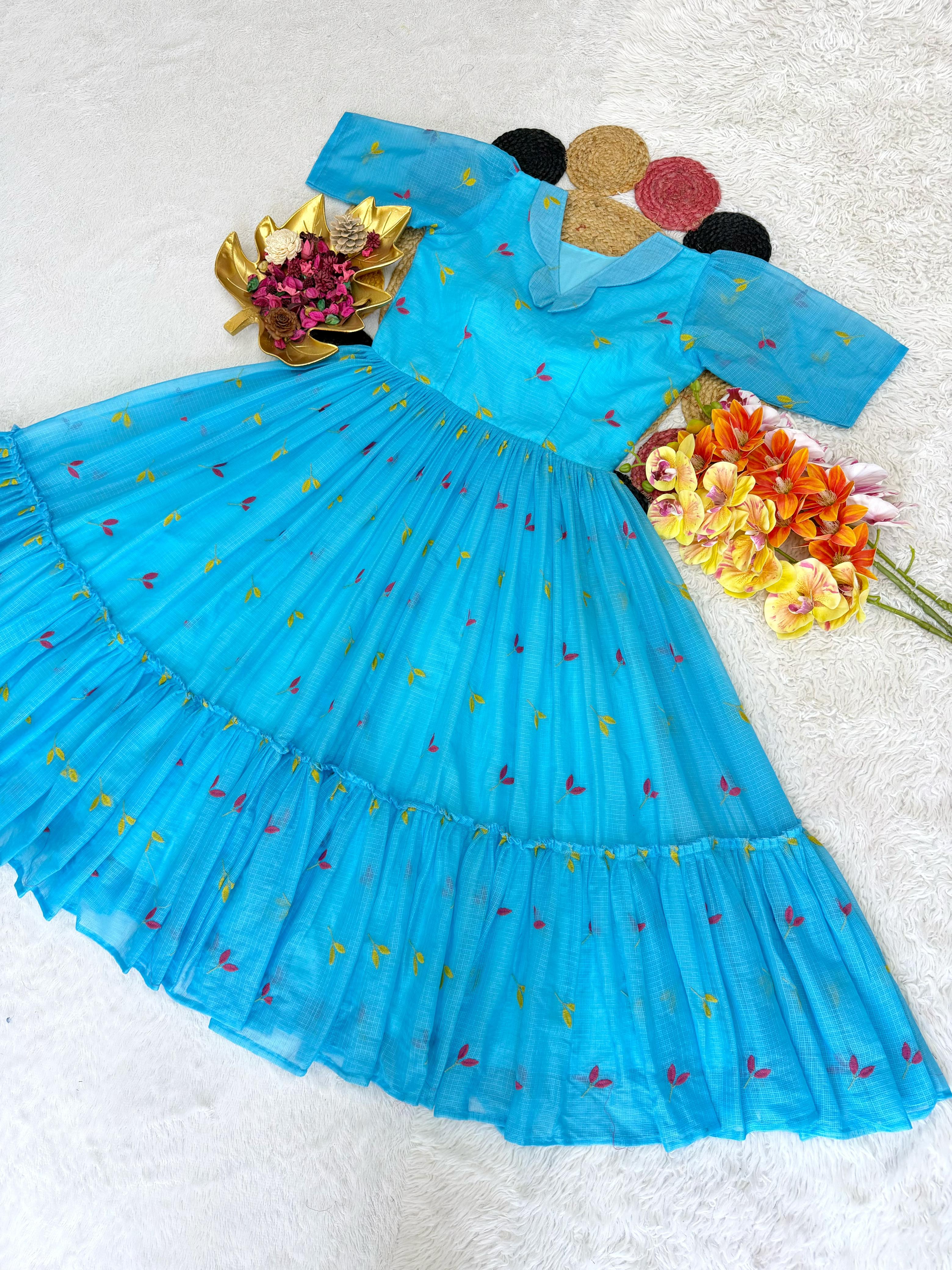 Kota Checks Embroidery Midi Gown
