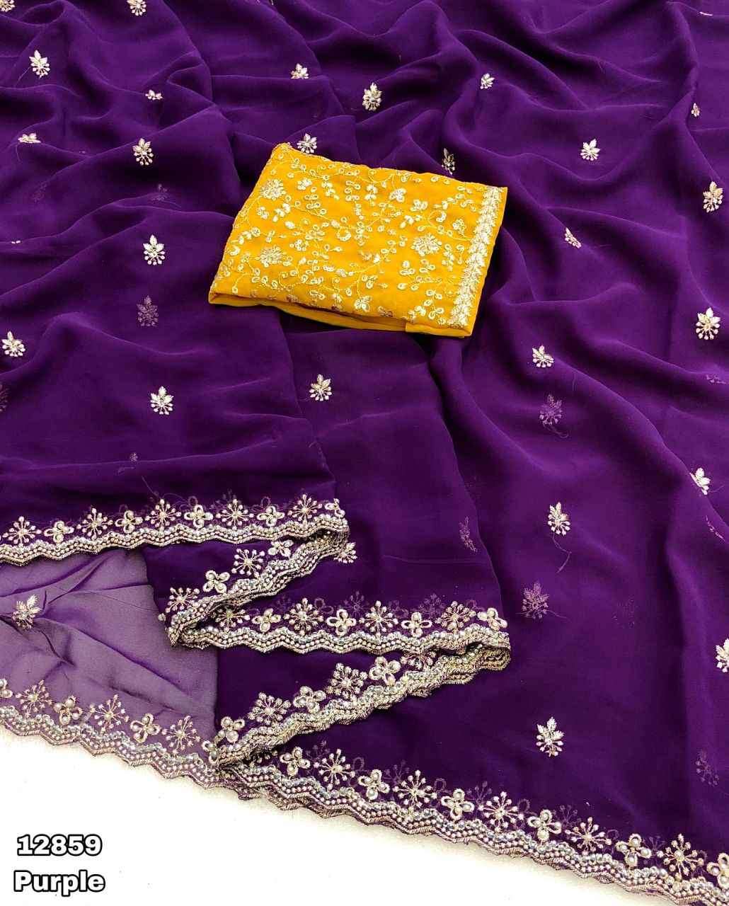Soft Faux Georgette Stone Work Sarees