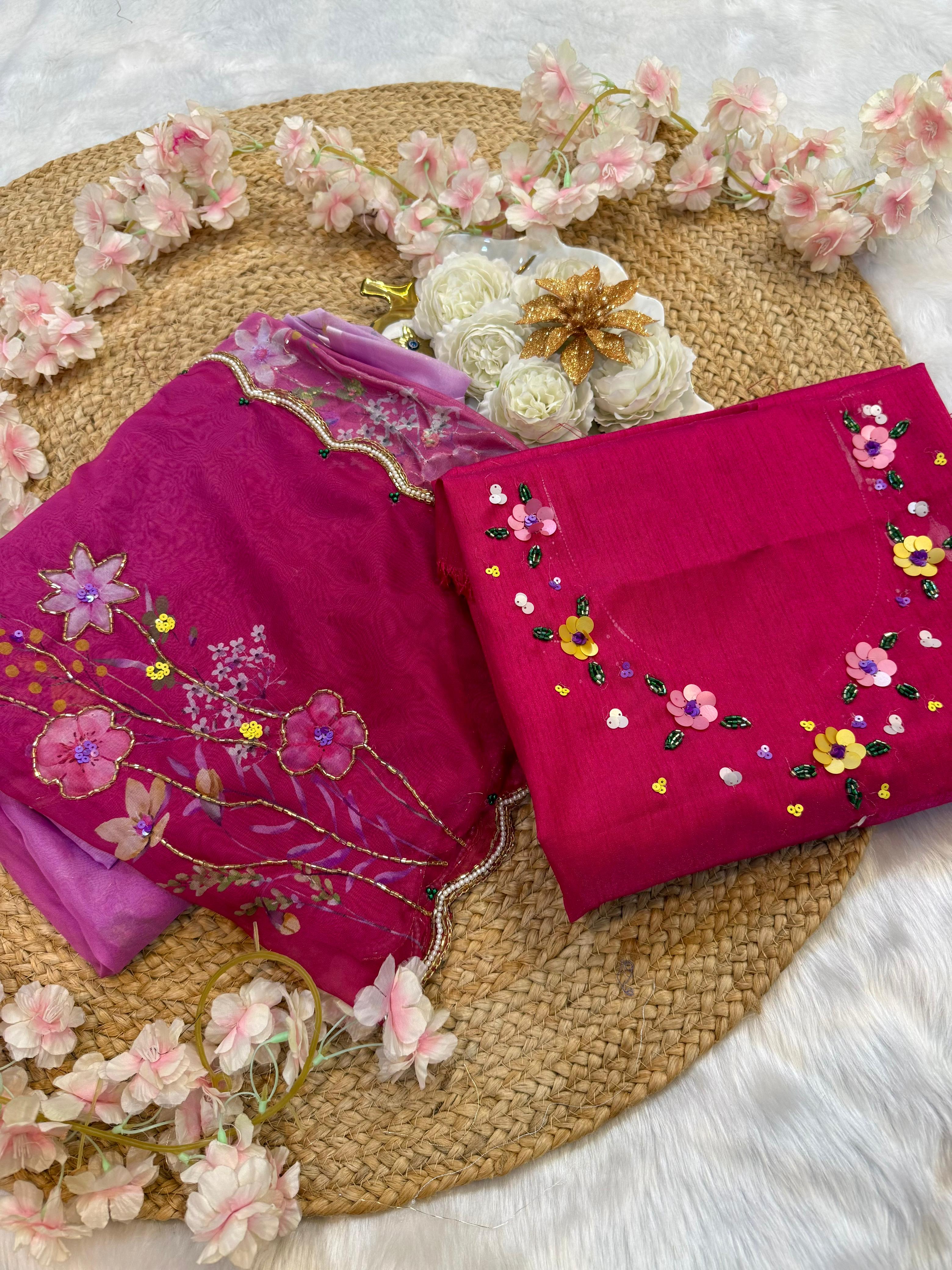 Pure Soft Tebby Silk Saree with Cutdana & Sequence Handwork
