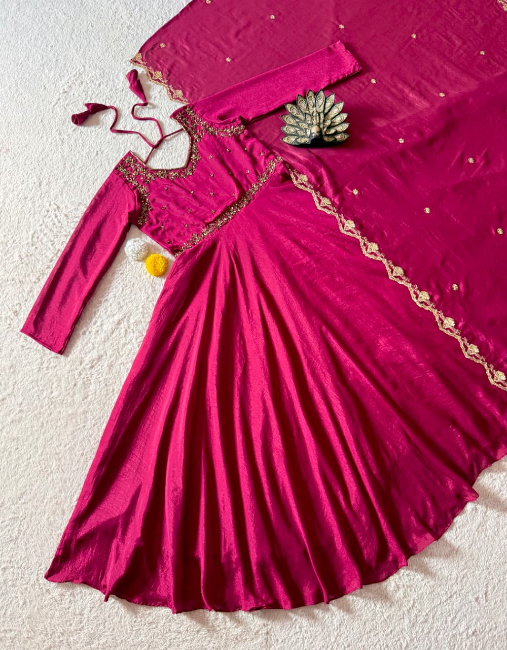 Designer Maggam Hand Work Gowns With Duppata