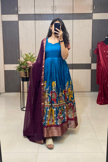 Zari dola frock with Georgette Dupatta