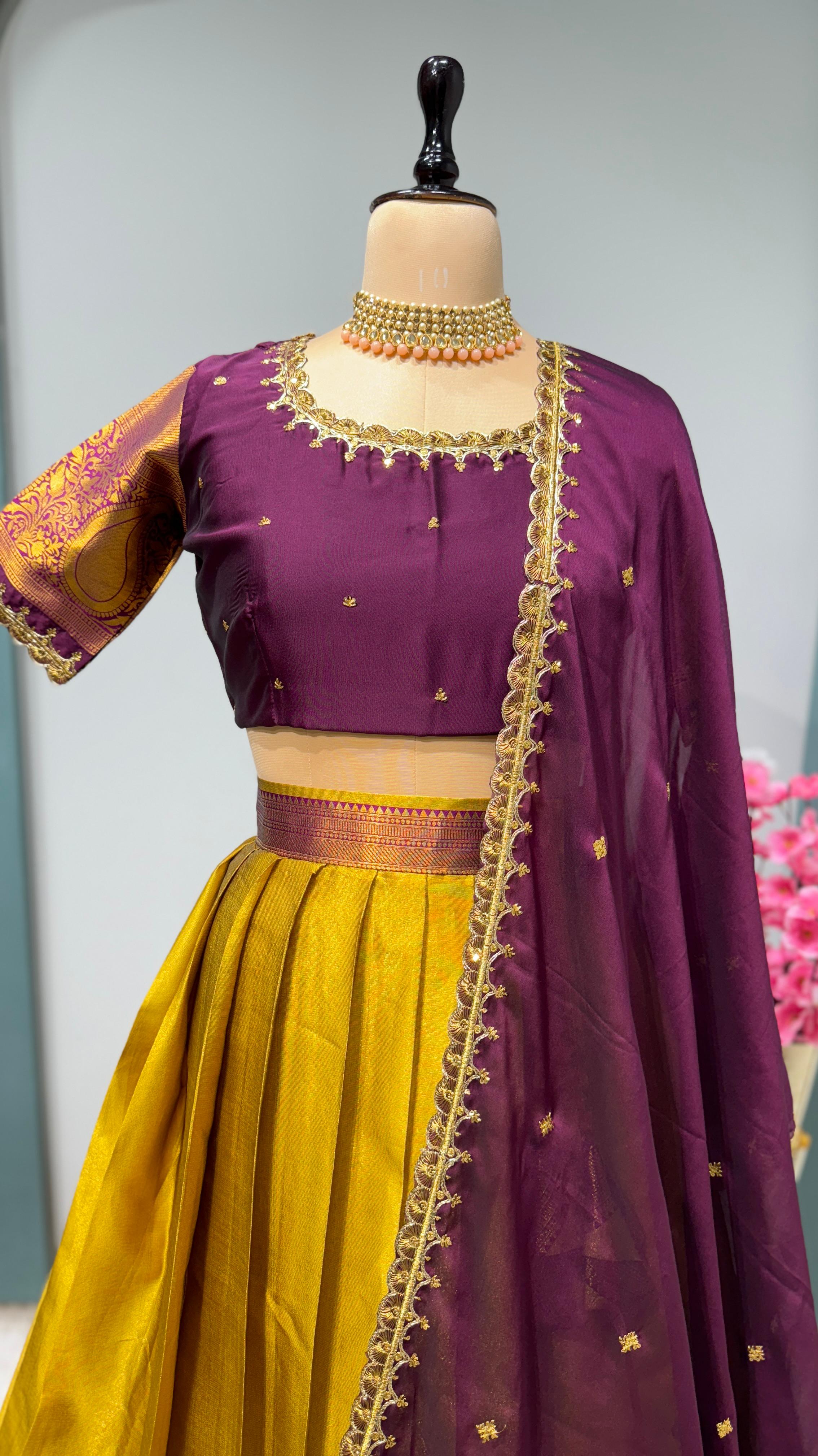 Pure Kanjivaram Silk Full Stitched Lehenga With Designer Maggam work