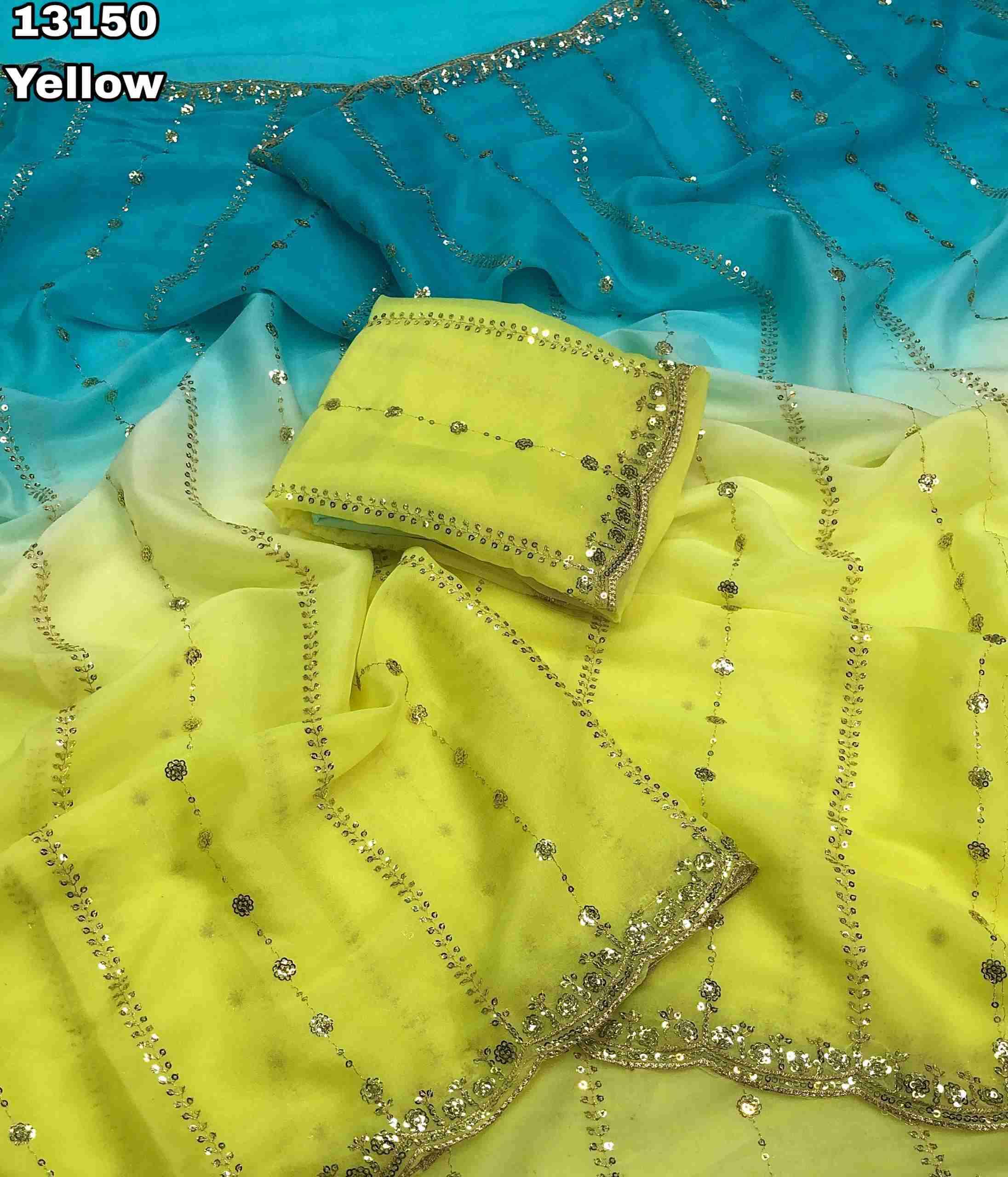 Star Georgette Pedding Sarees With Embroidery & Sequence Work With Scalloped Cutwork Border