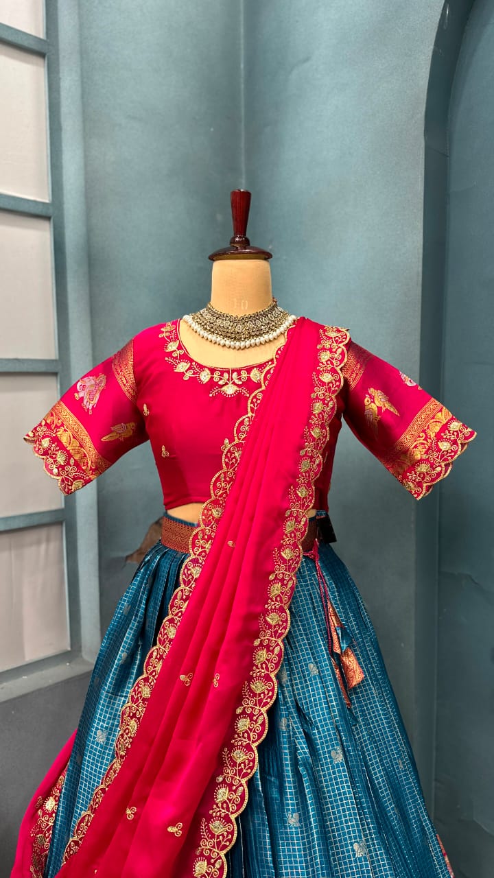 Designer Premium Fully Stitched Kanjivaram Silk Lehanga