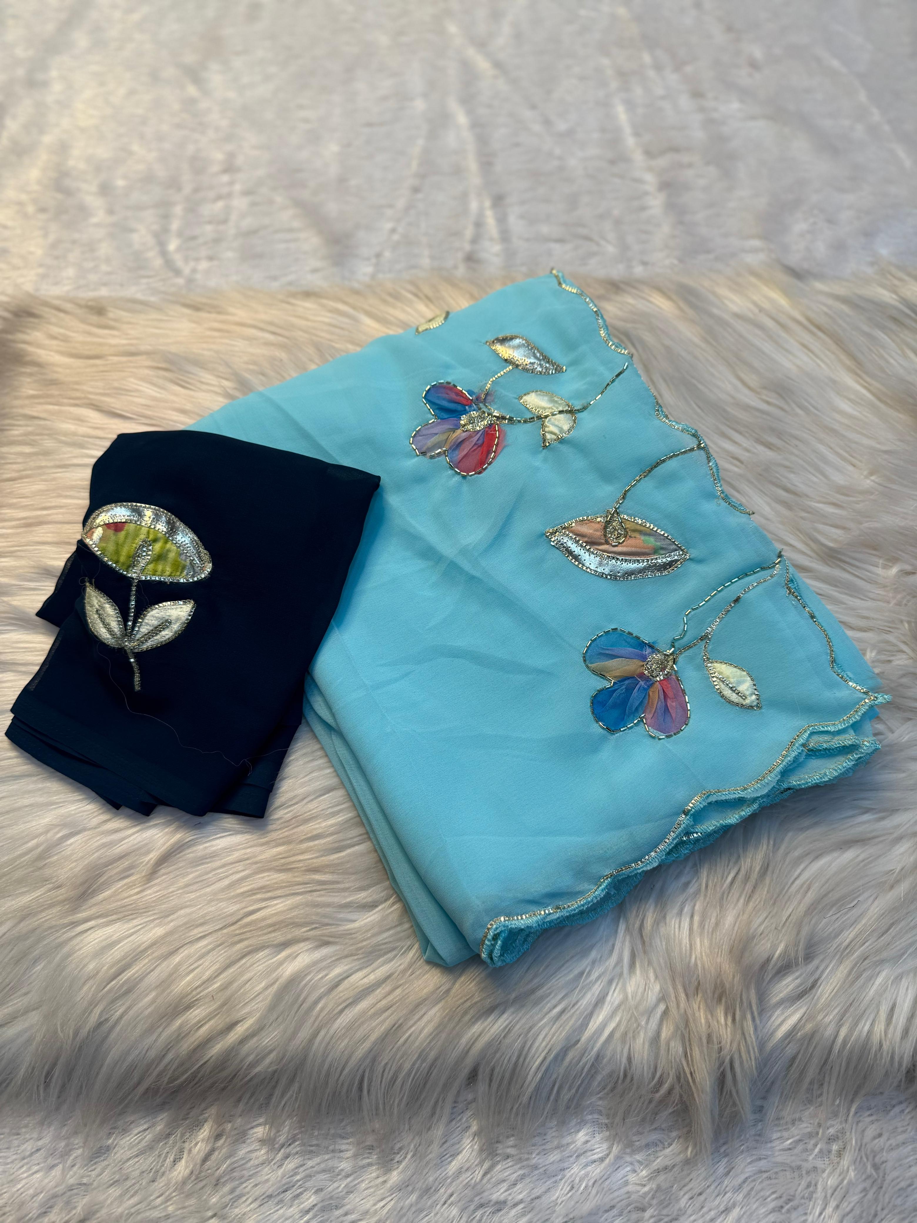 Georgette Sarees with Premium Work and Gold Cutwork
