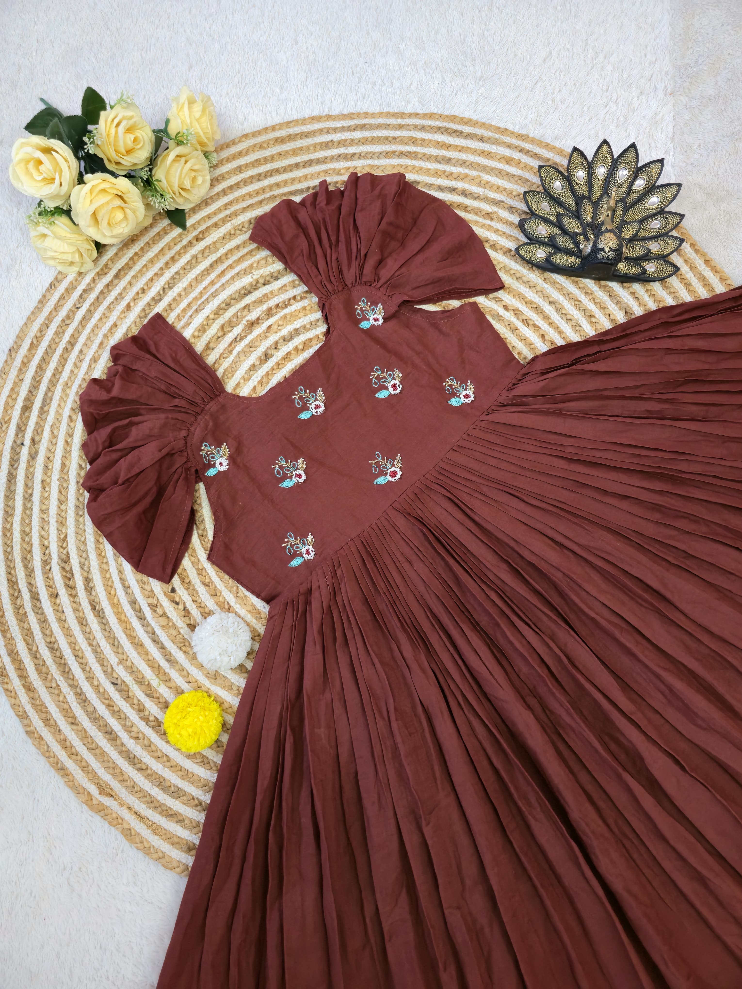 Designer Soft Cotton with Maggam work Gown Dress