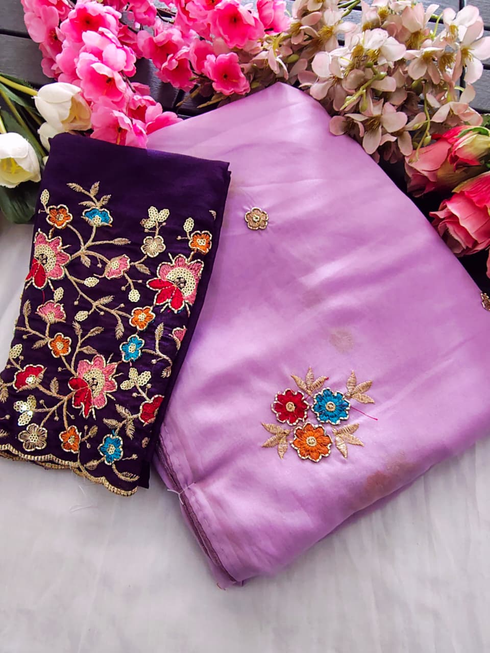 Star Georgette Sarees with Embroidery Khatli Work