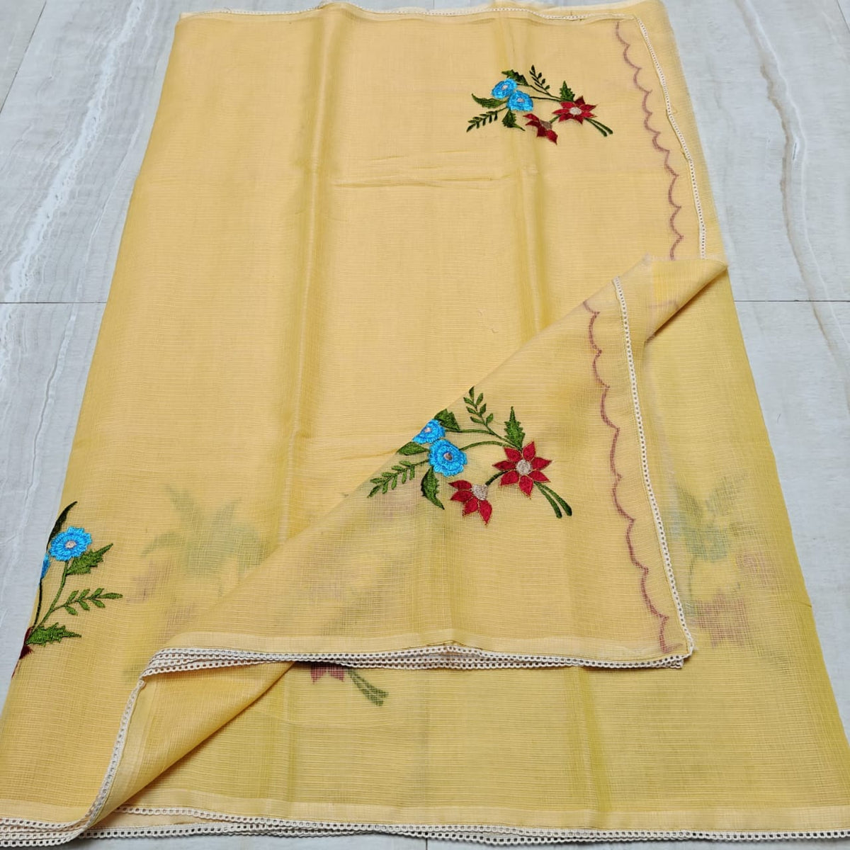 Elegant Kota Sarees with Scallop & Floral Embroidery