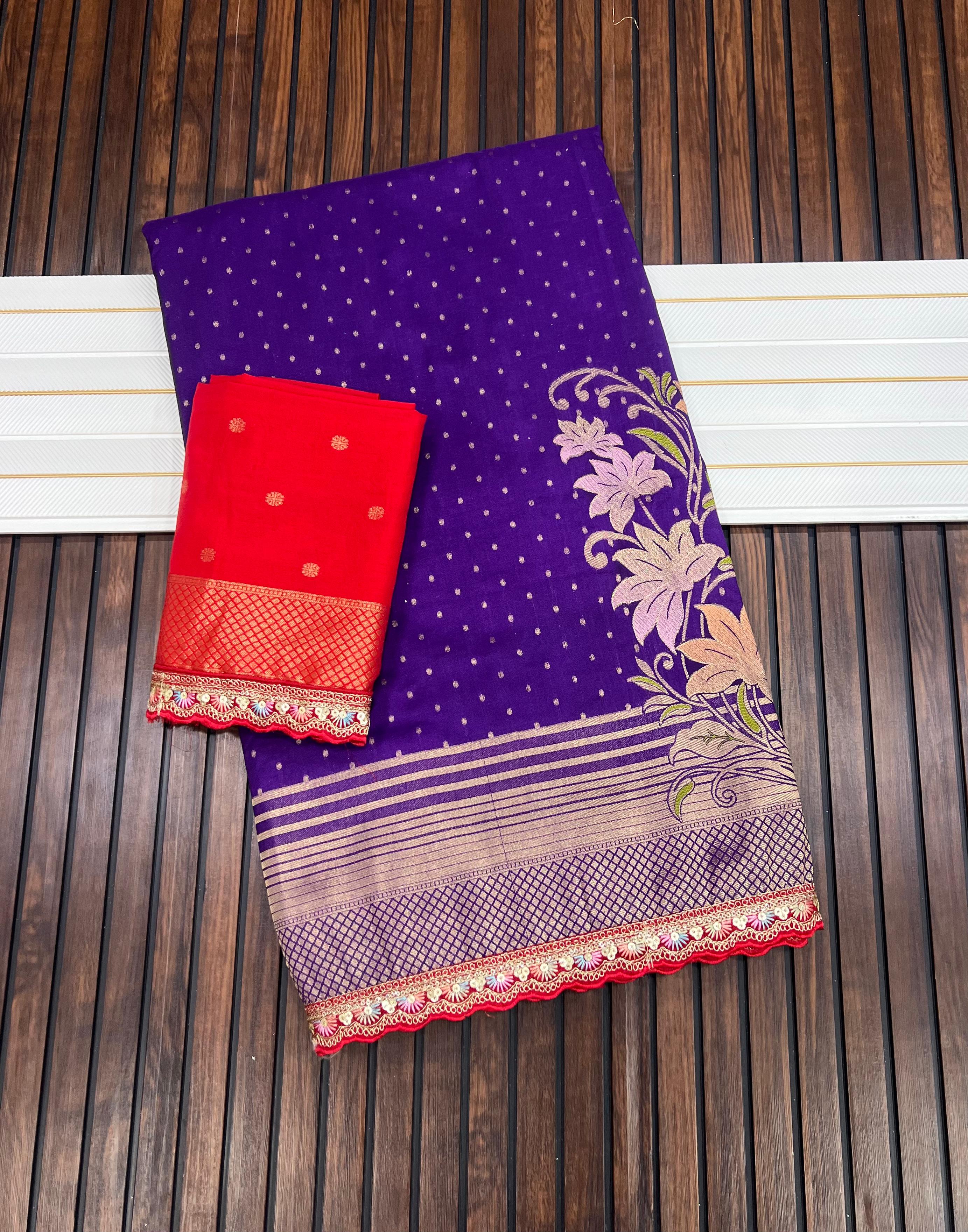 Premium Khadi Georgette Saree with Beautiful Lace Border