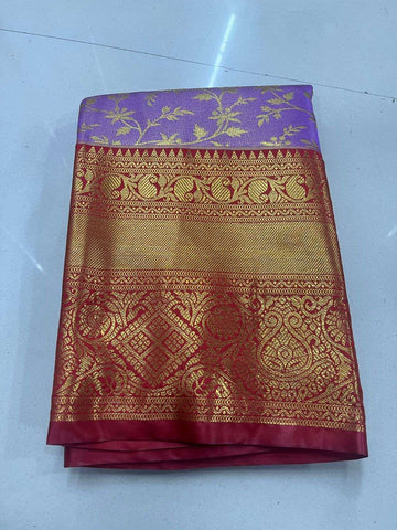 Trending Lavender with Red Fancy Pattu Saree in Two Zari Types