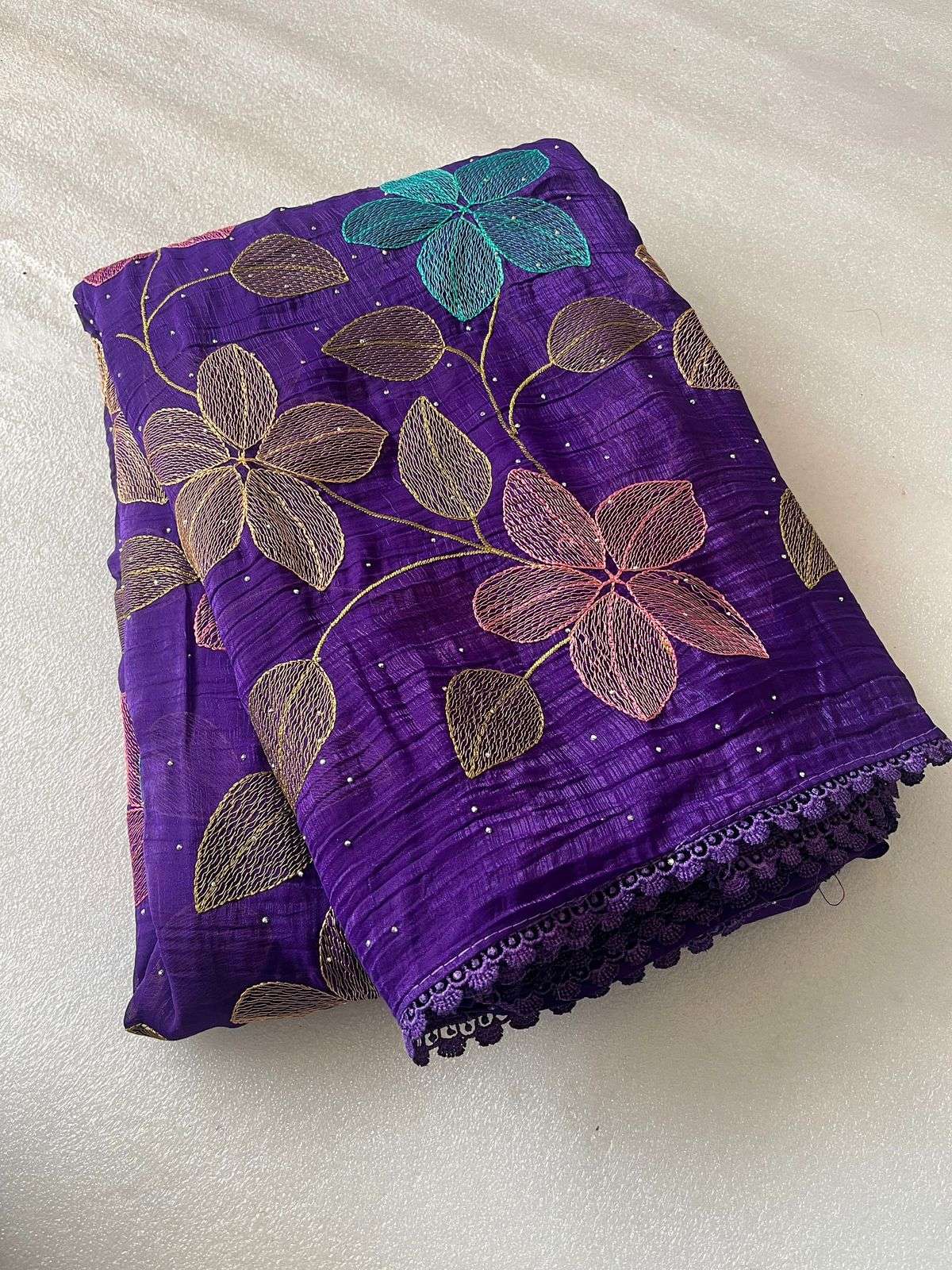 Crunchy Crush Embroidery Work Sarees