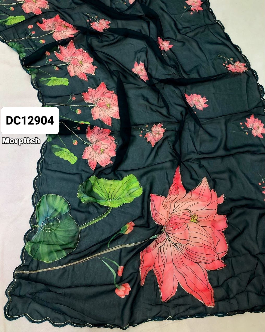 Chiffon Saree with Embroidery and Cutdana Work