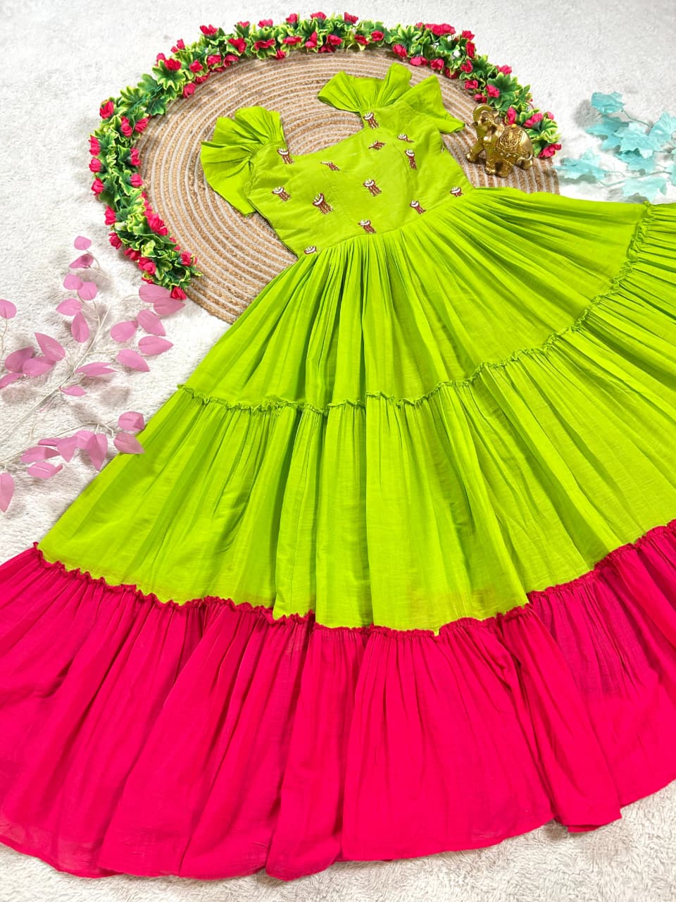 Beautiful Mul Chanderi Frocks Stitched with Maggam Work & Beautiful Sleeves