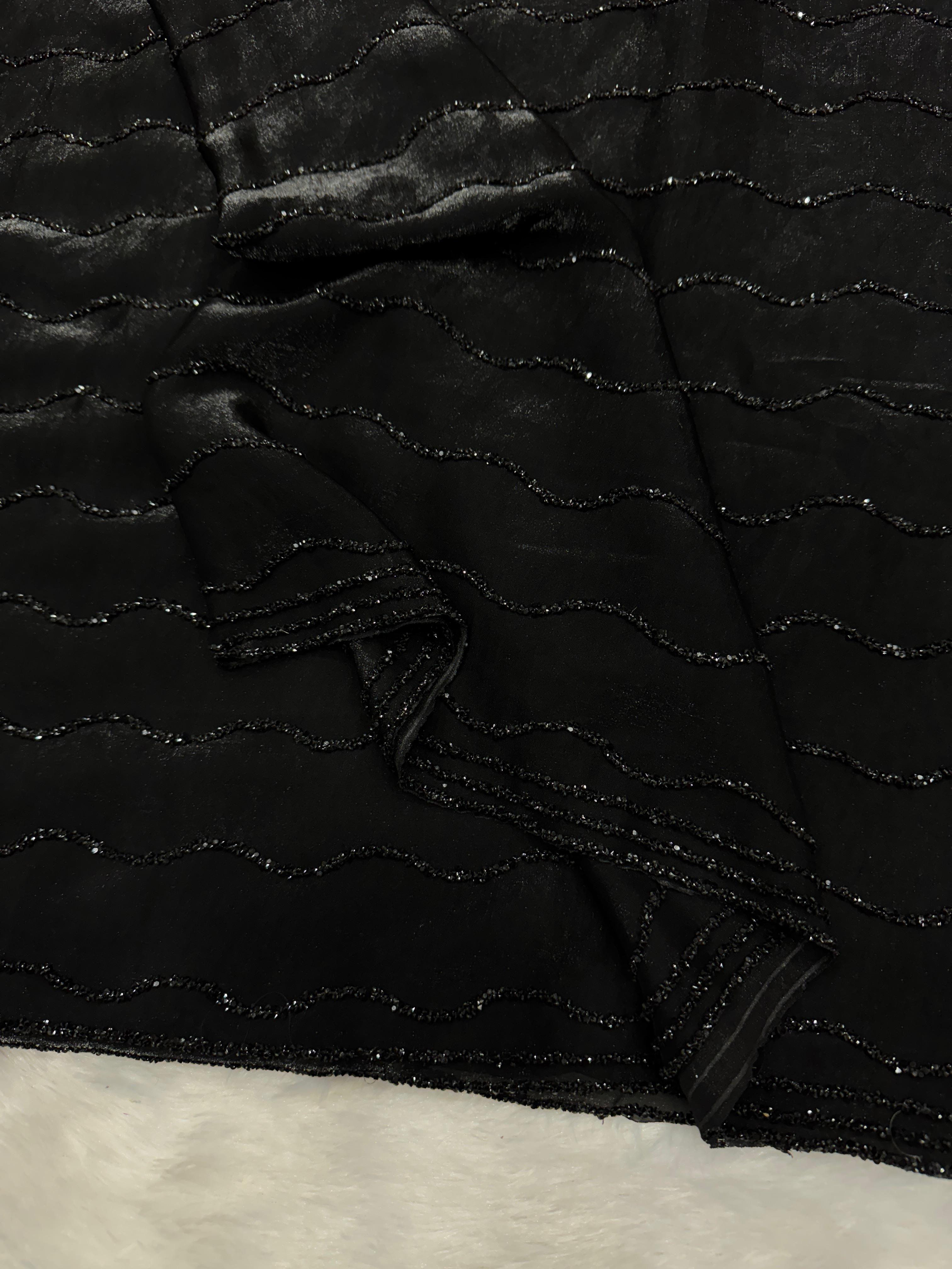 Bold & Beautiful Partywear Black Space Silk Saree with Diamond Work
