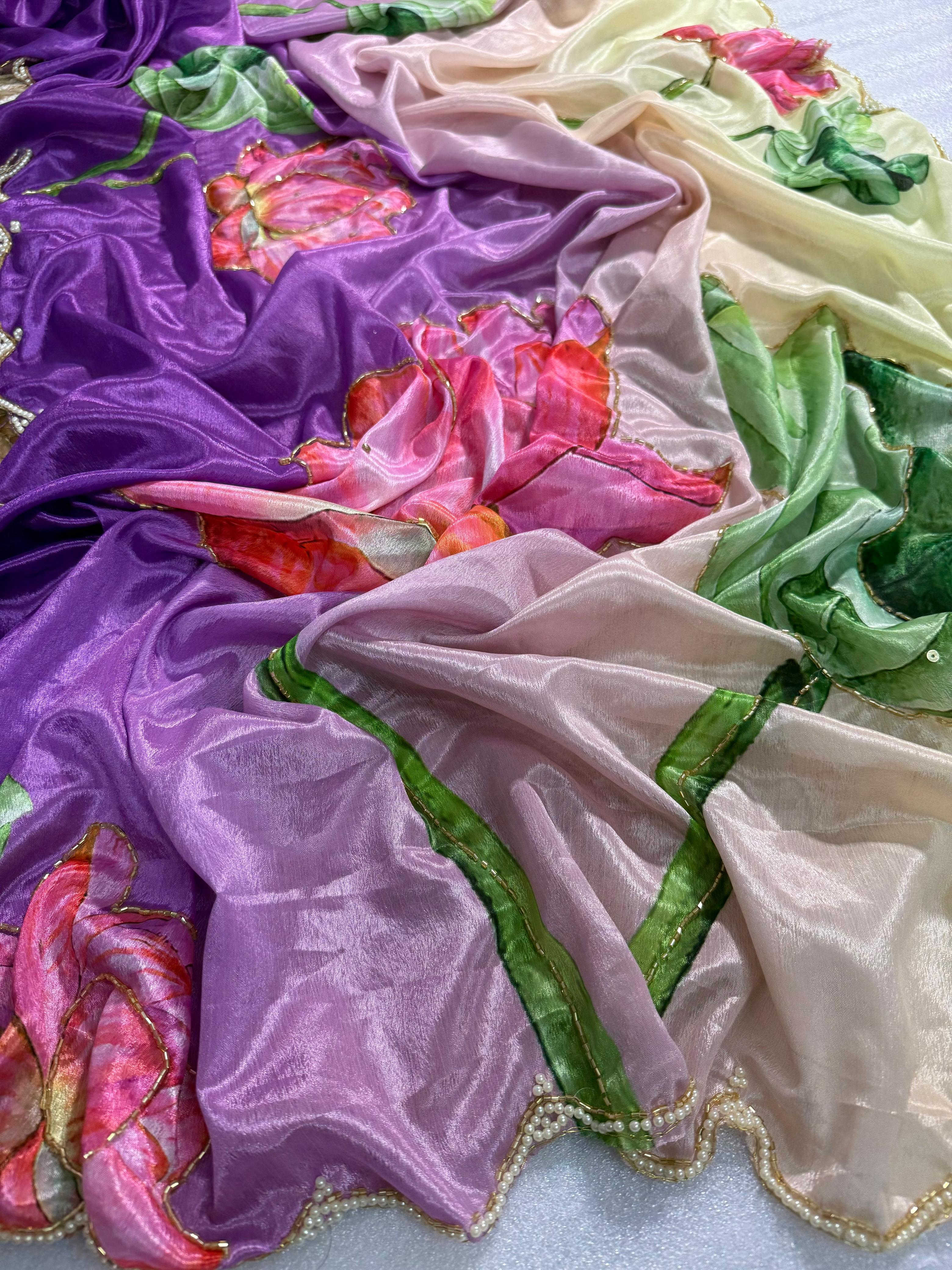 Pure Soft Malai Silk Saree with Premium Handwork