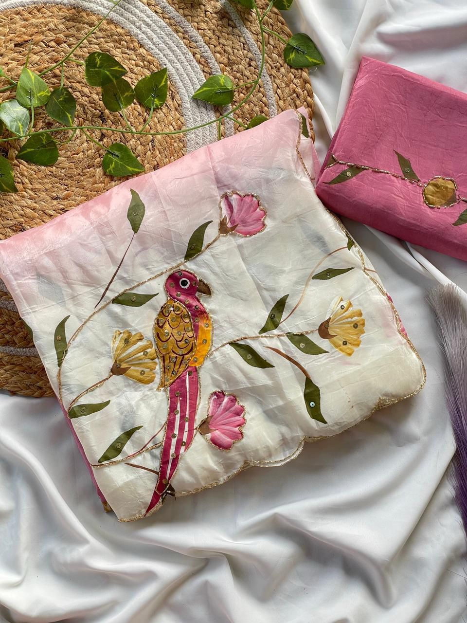 Designer brush painted crush saree
